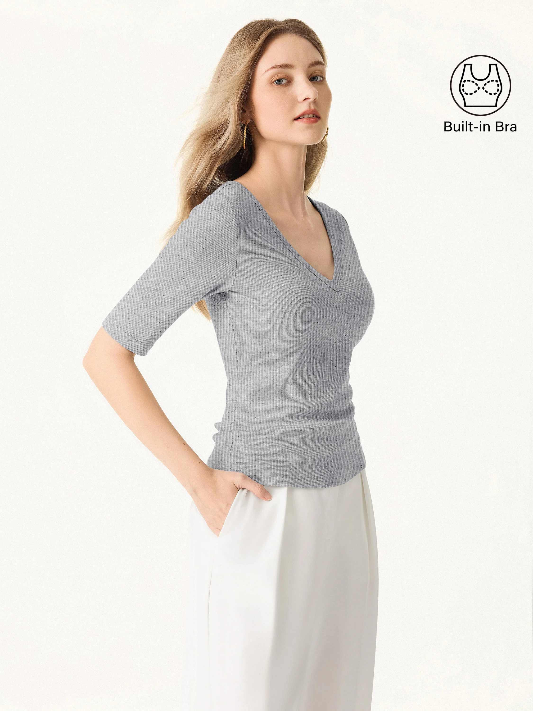 Essential V-neck Elbow Length Sleeve Brami