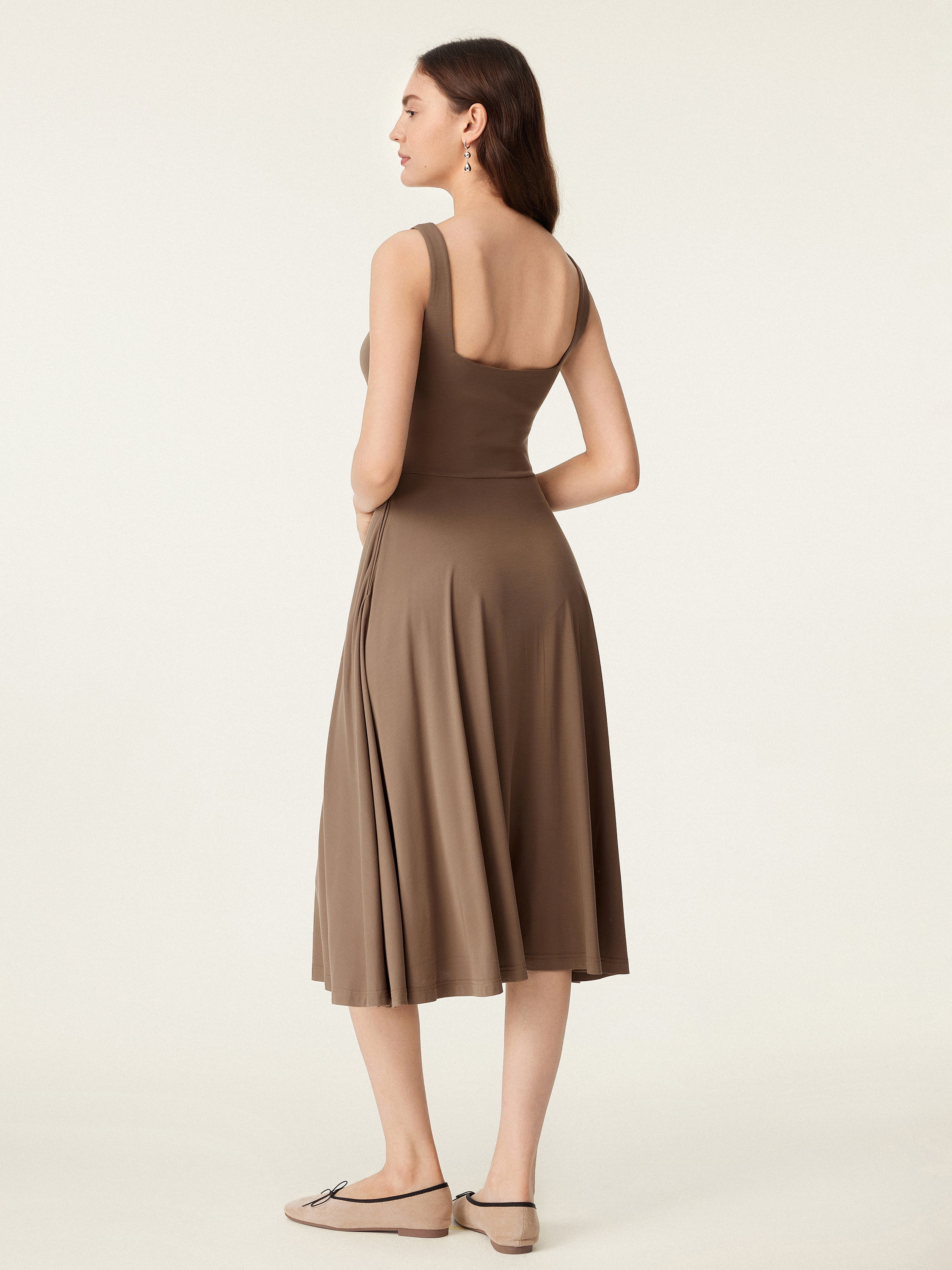 Square Neck Flowy New Airy Brami Midi Dress