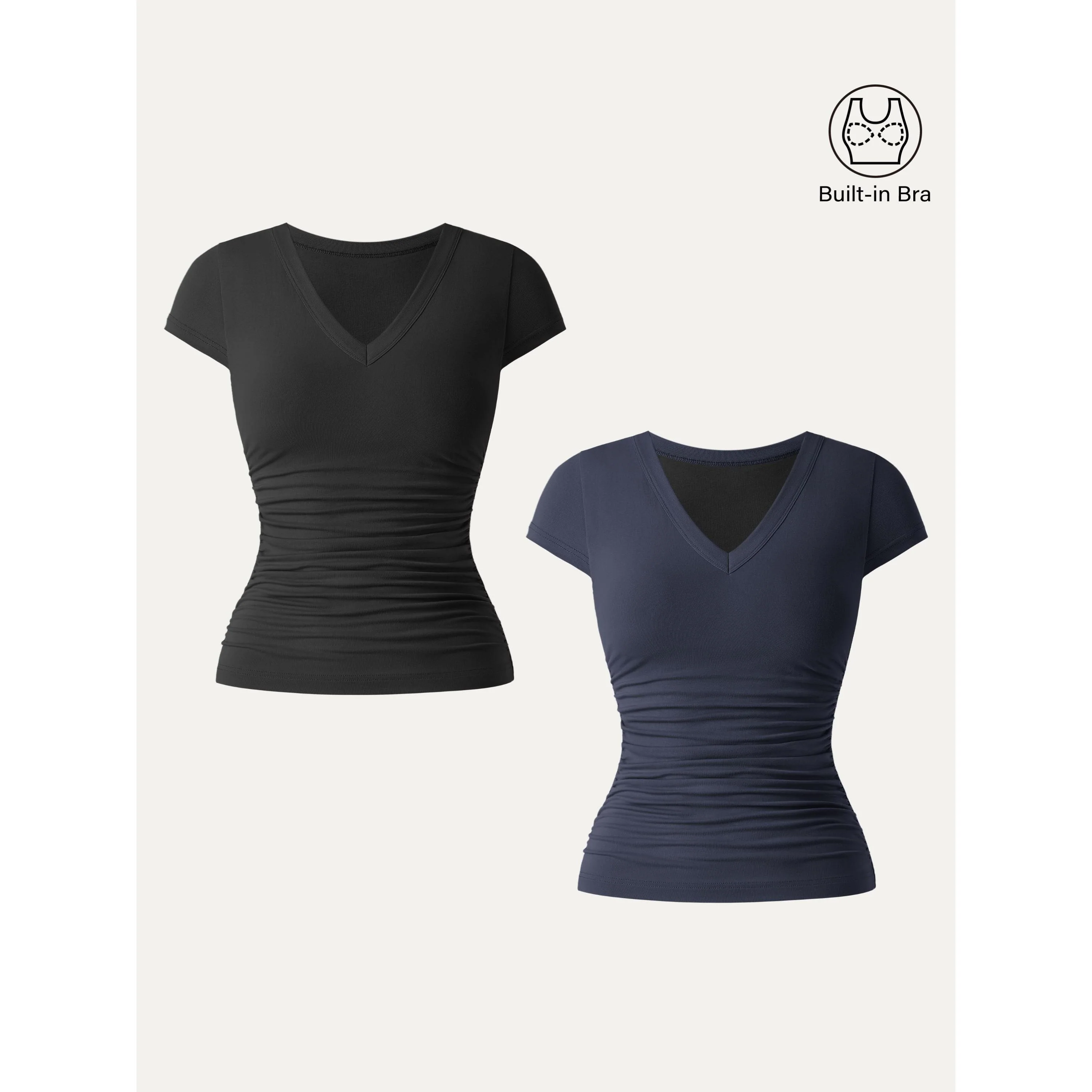 Elevated V-neck Side Ruched Cap Sleeve Brami Tee