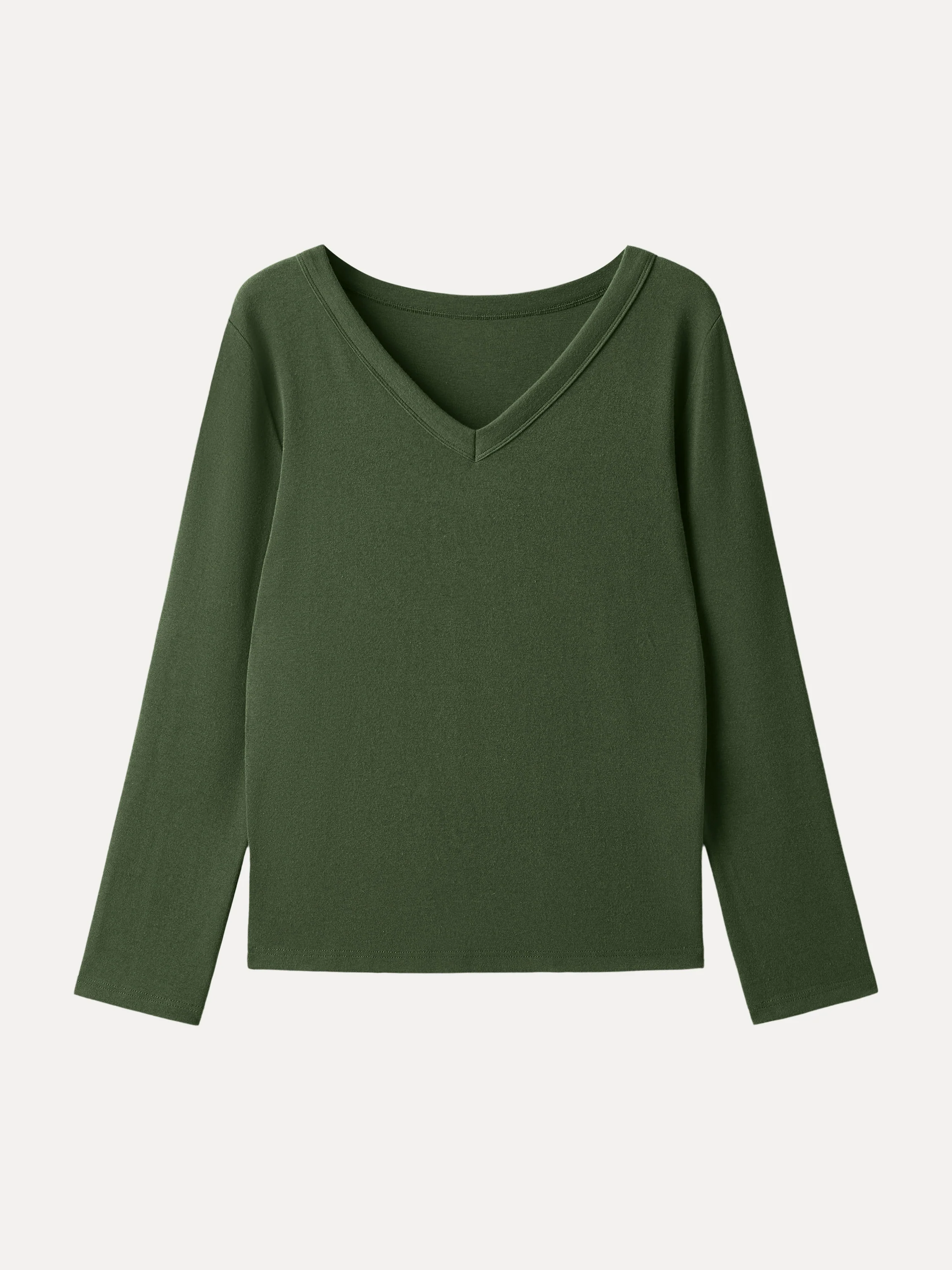 V neck Long Sleeve Top with Close fit Hem