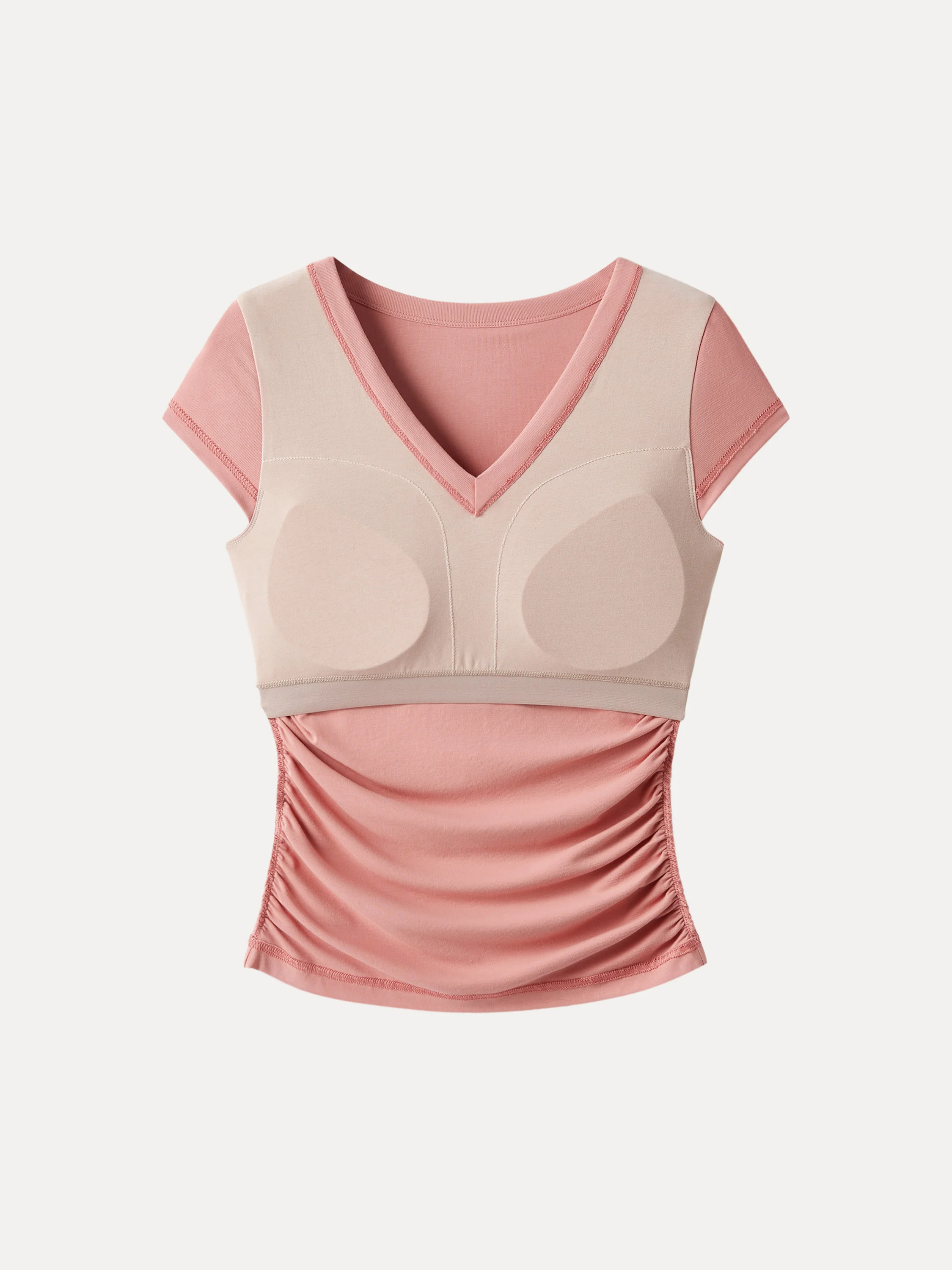 2-Piece Set Elevated V-Neck Side-Ruched Cap-Sleeve Bra Tee
