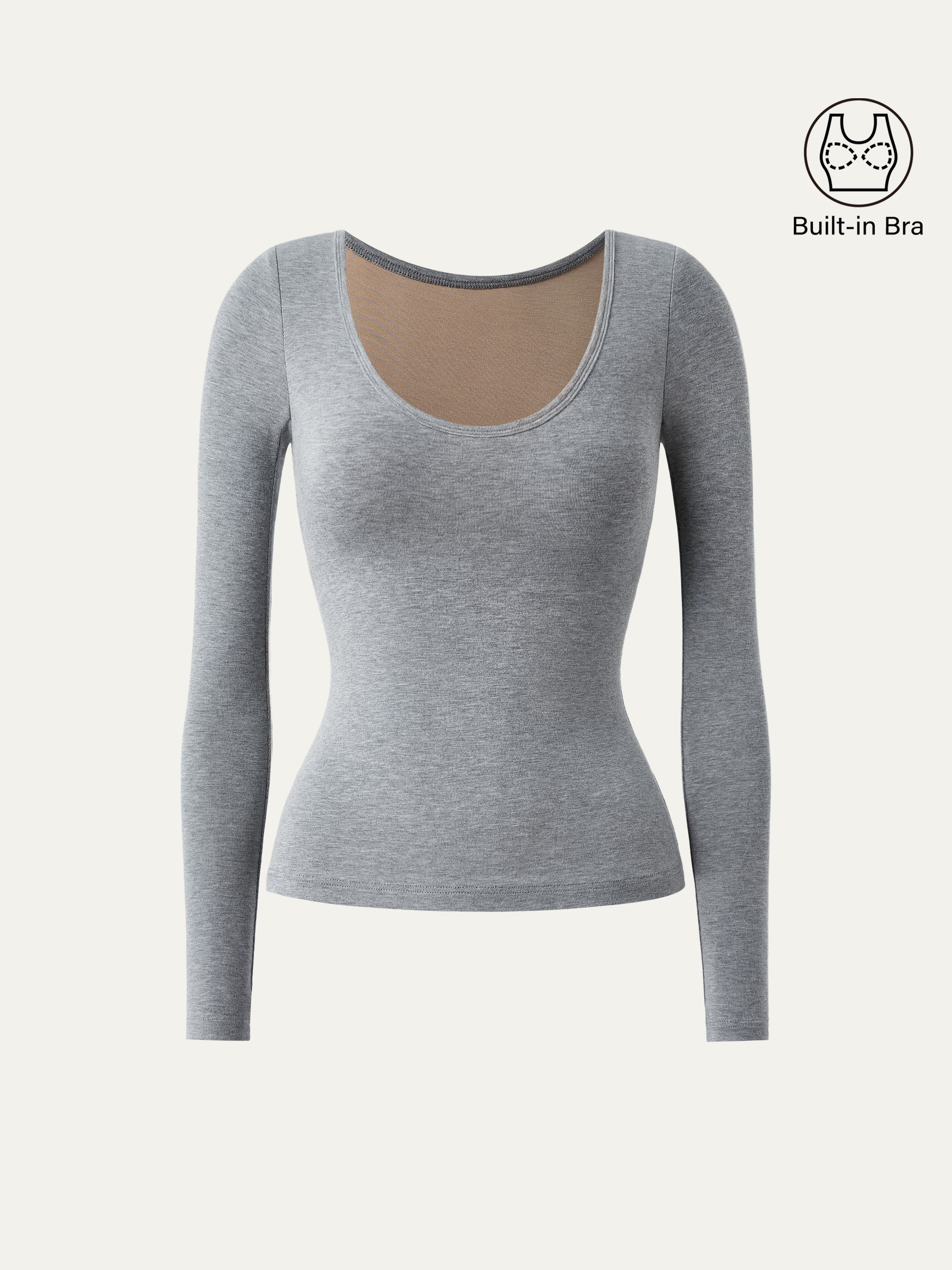 Scoop Neck Long Sleeve Breathable Bra