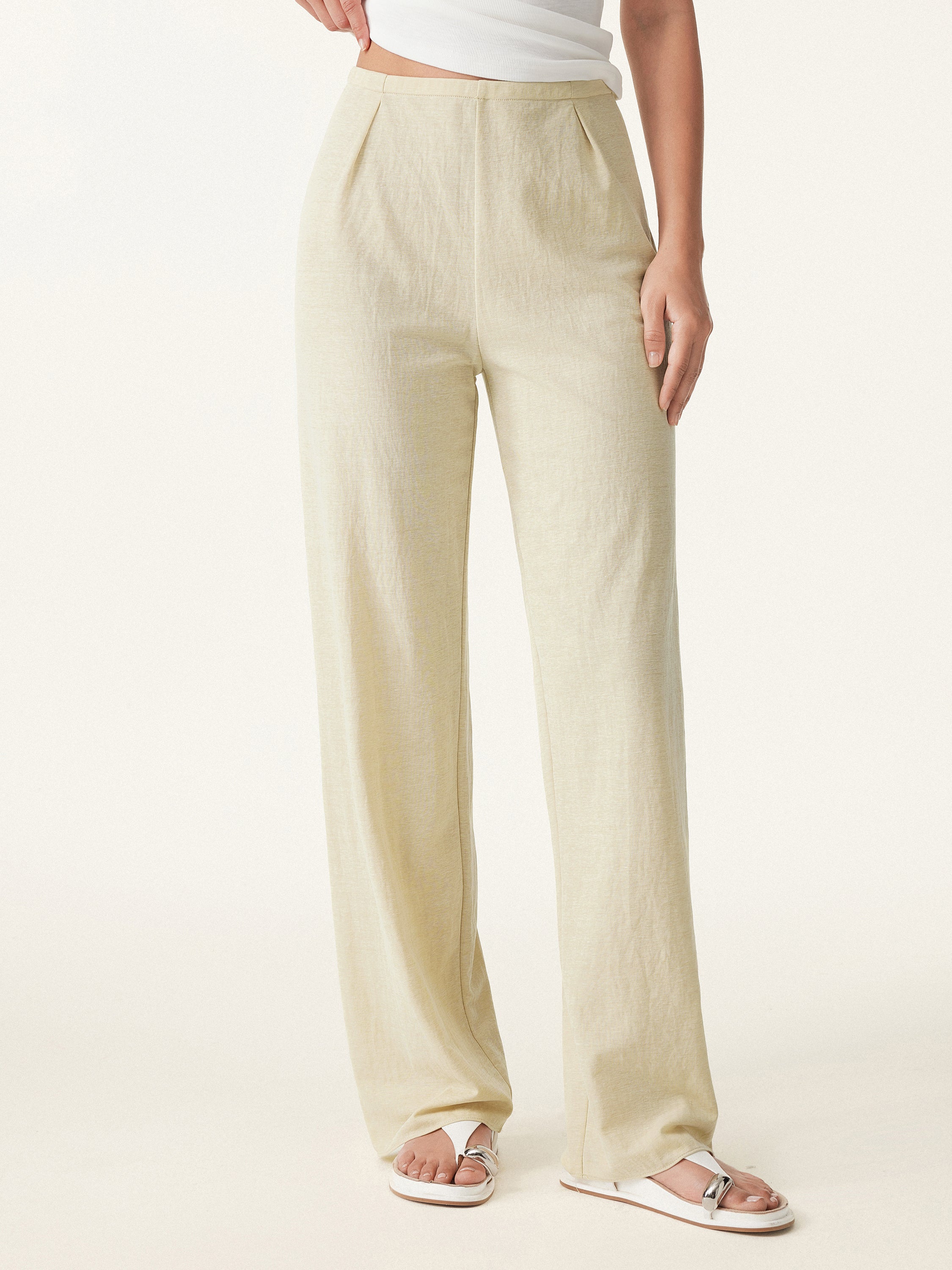 Wrinkle-resistant Cotton Linen Mid-rise Straight-leg Pants