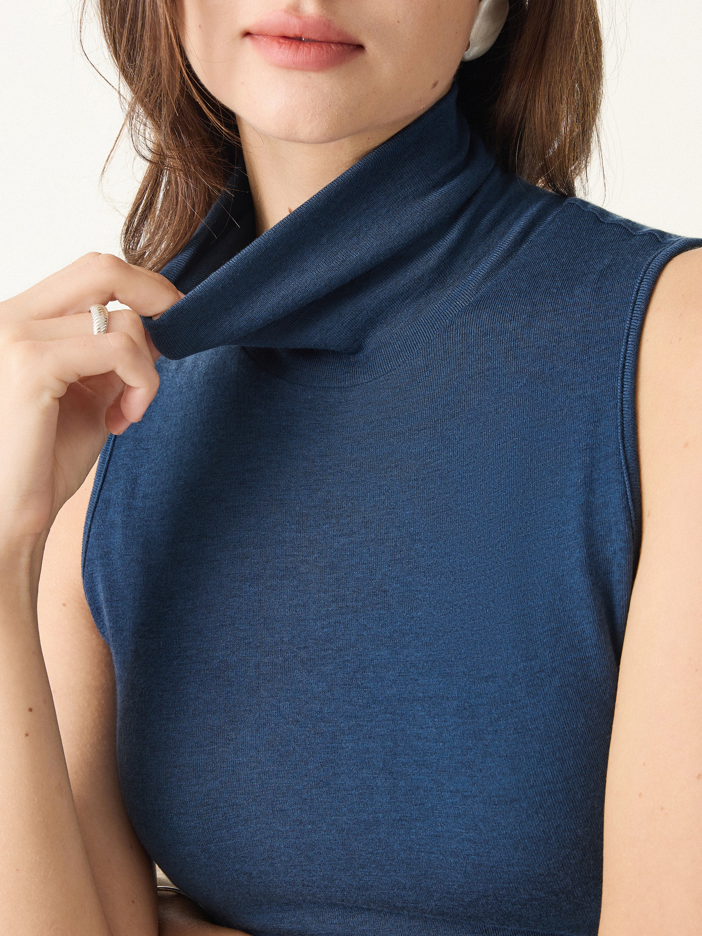 Lyocell Cashmere Sleeveless High - Neck Crop Top
