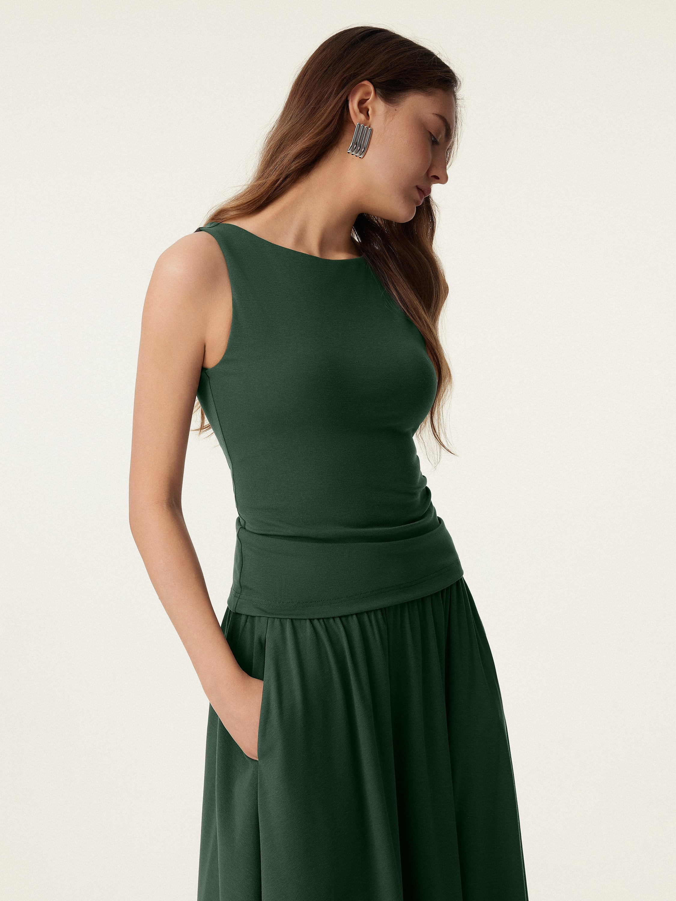 2Pcs Set Stretch Cotton Boatneck Brami Tank