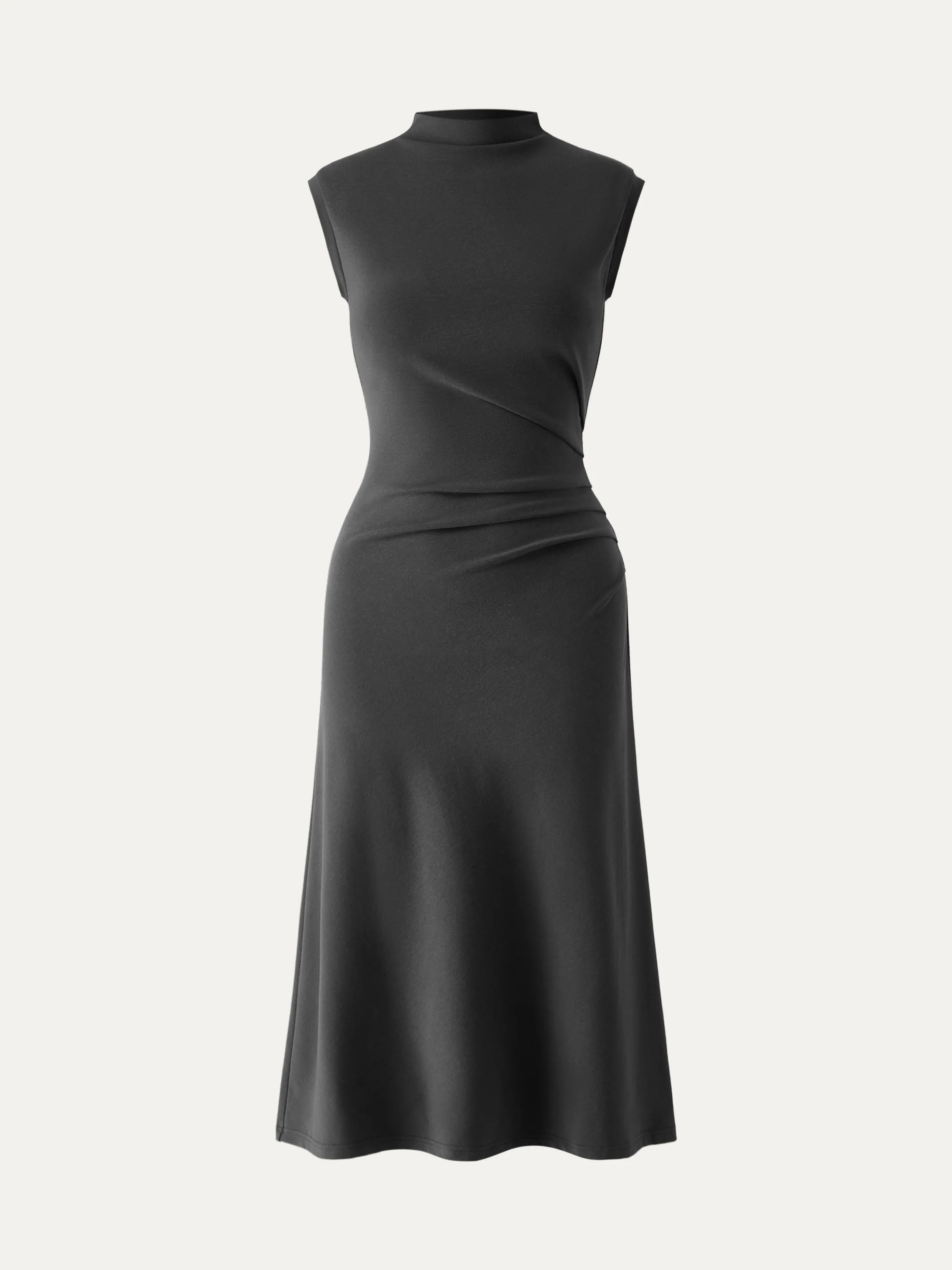 Mock Neck Tucked Midi Dress