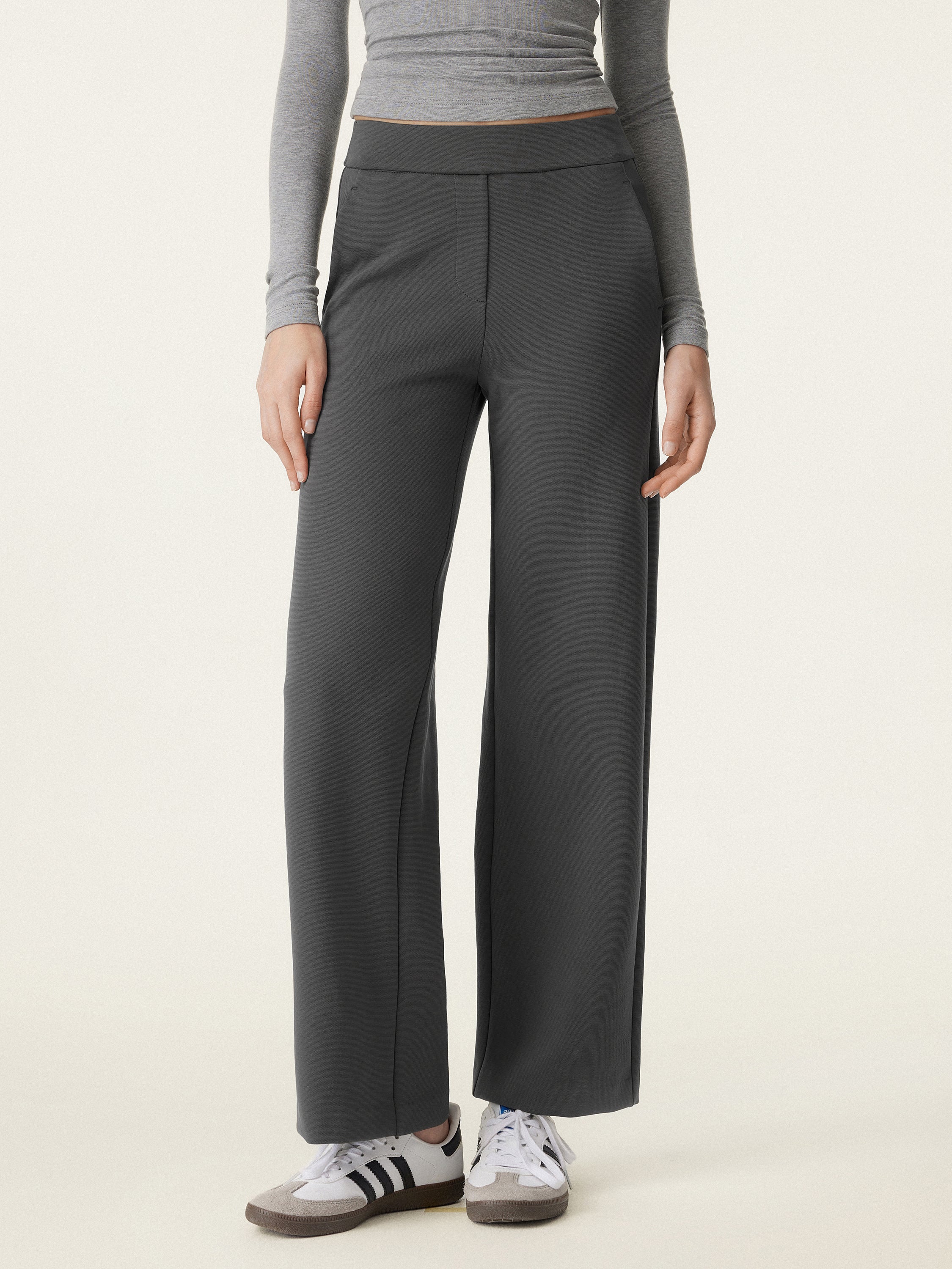 Textured Mid-Rise Pull-On Straight Pants with Pockets
