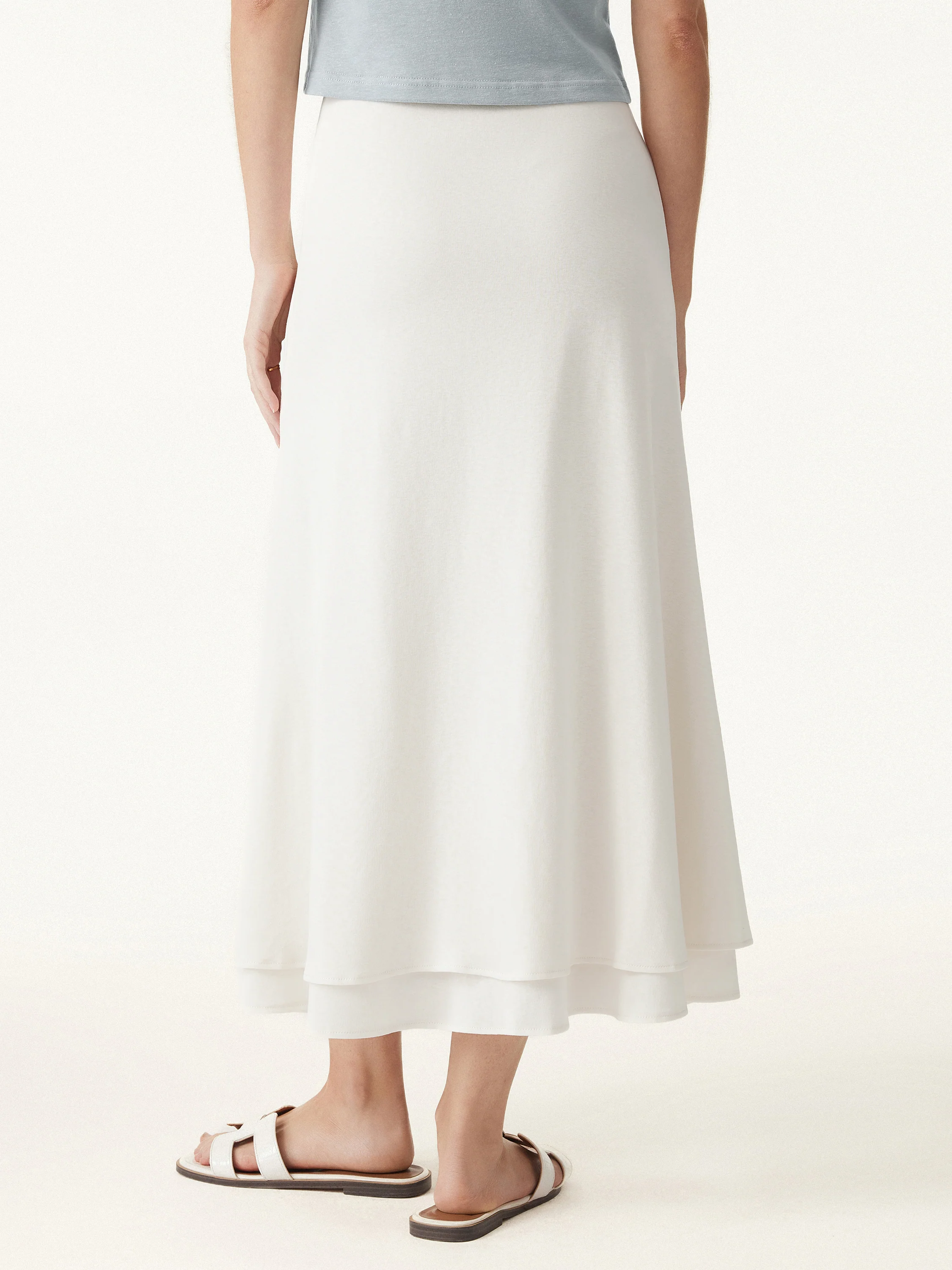 Flowy Cotton-linen Midi Flared Skirt