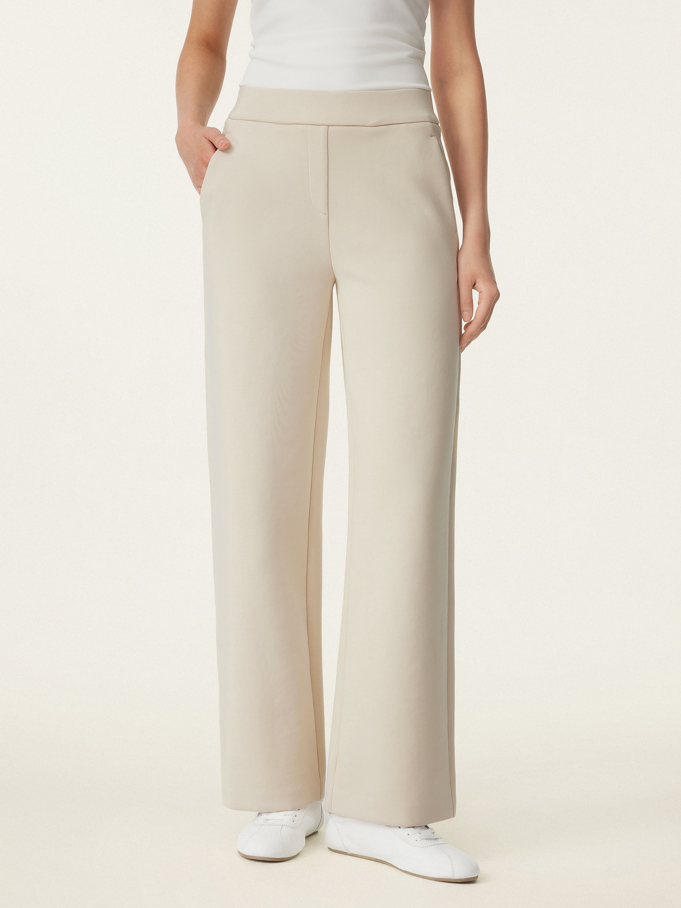 Textured Mid-Rise Pull-On Straight Pants with Pockets