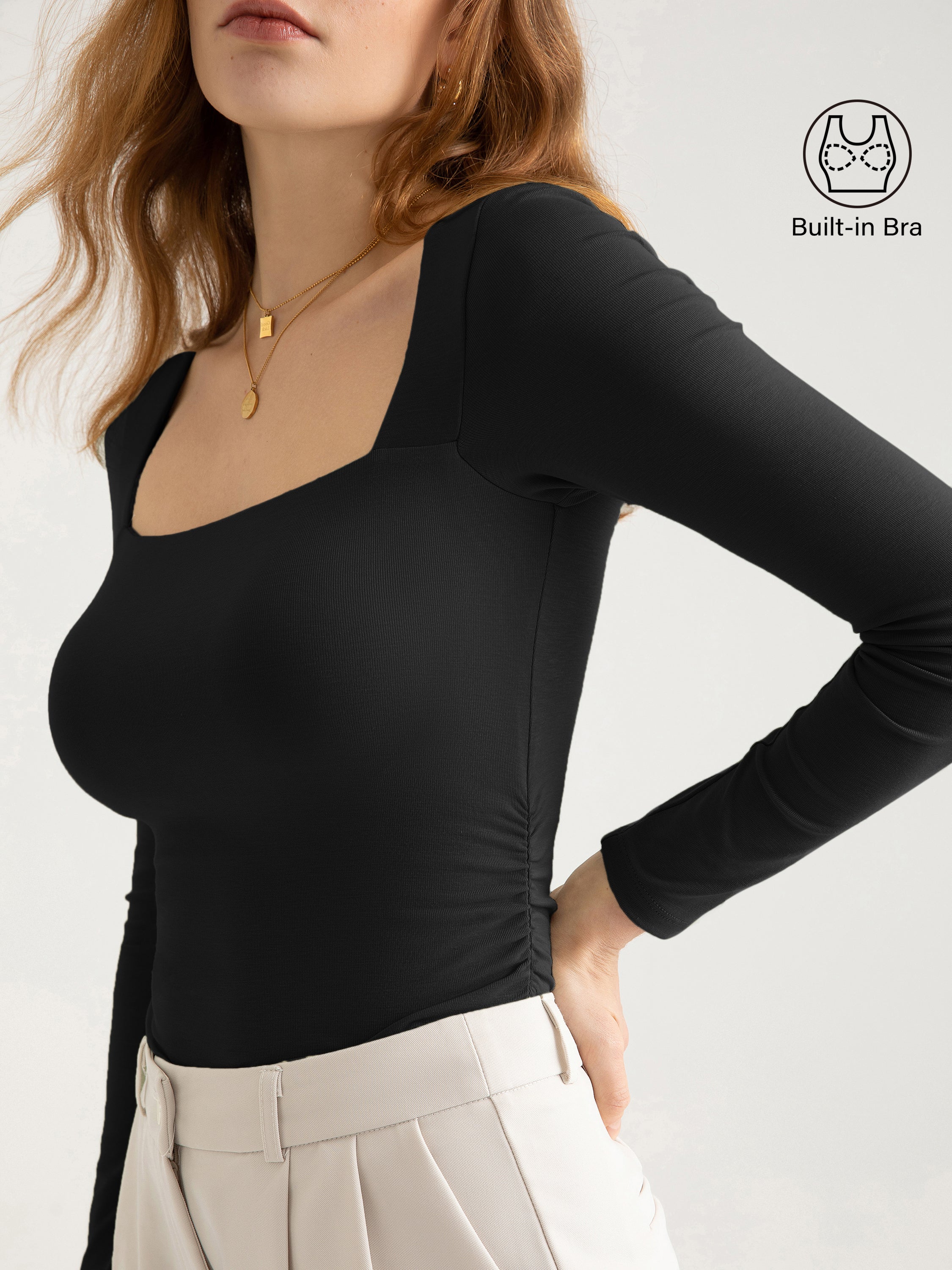 Square Neck Ruched Bra Top