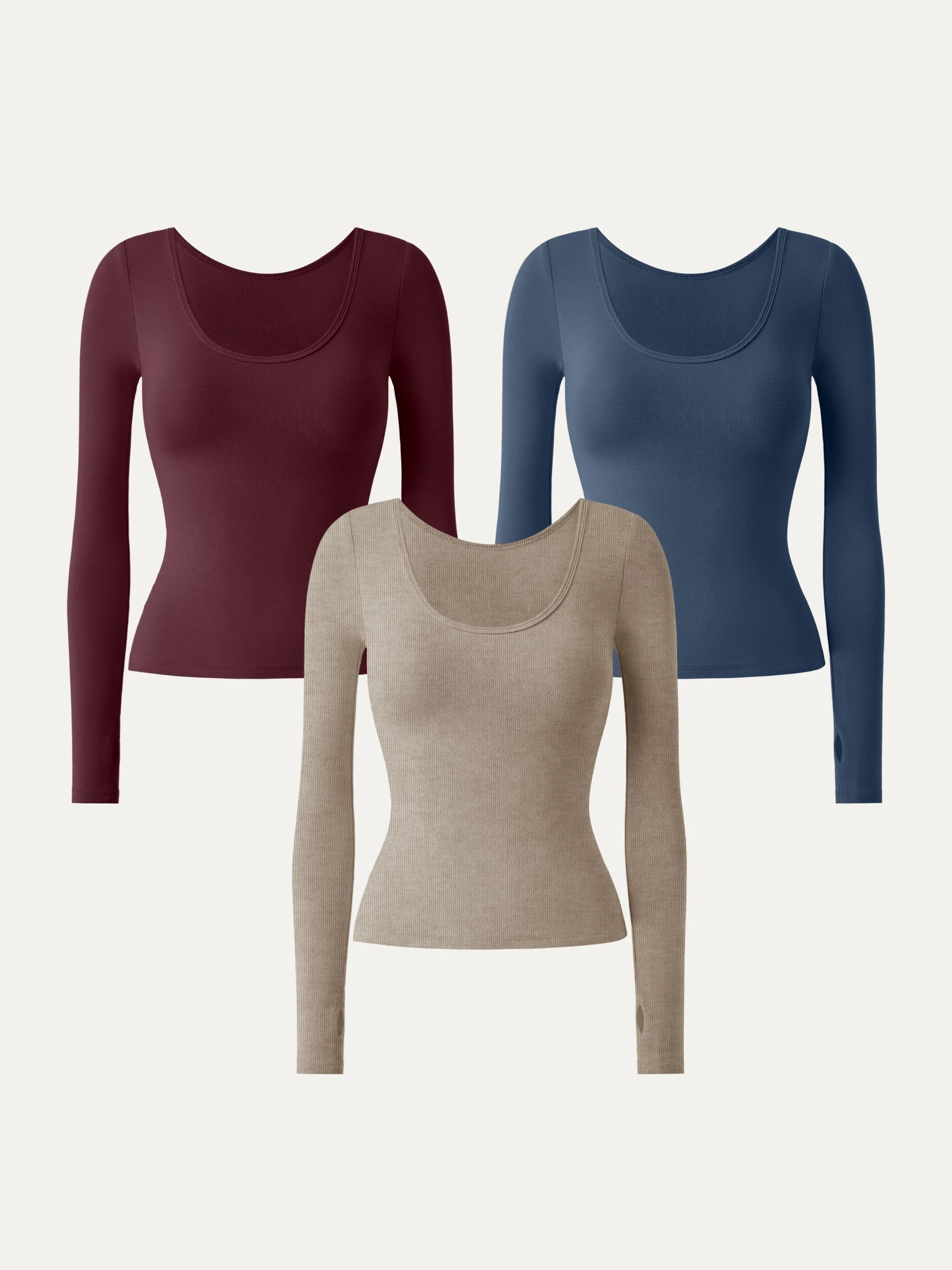 3Pcs Set Essential Lyocell Cashmere Multi-Wear Long Sleeve Top with Thumbholes