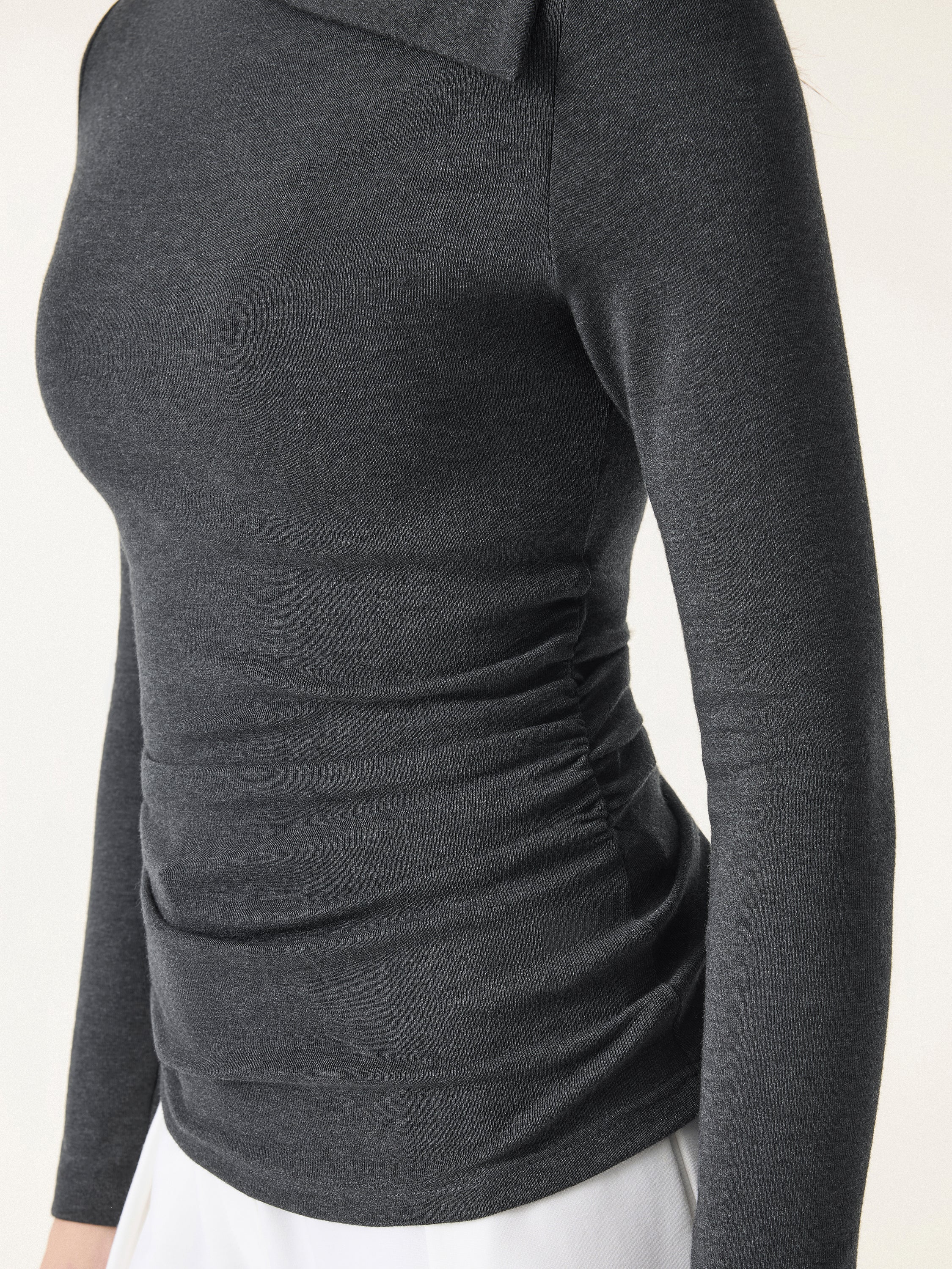 Light Warm Asymmetrical Fold-Over Side Ruched Brami Top