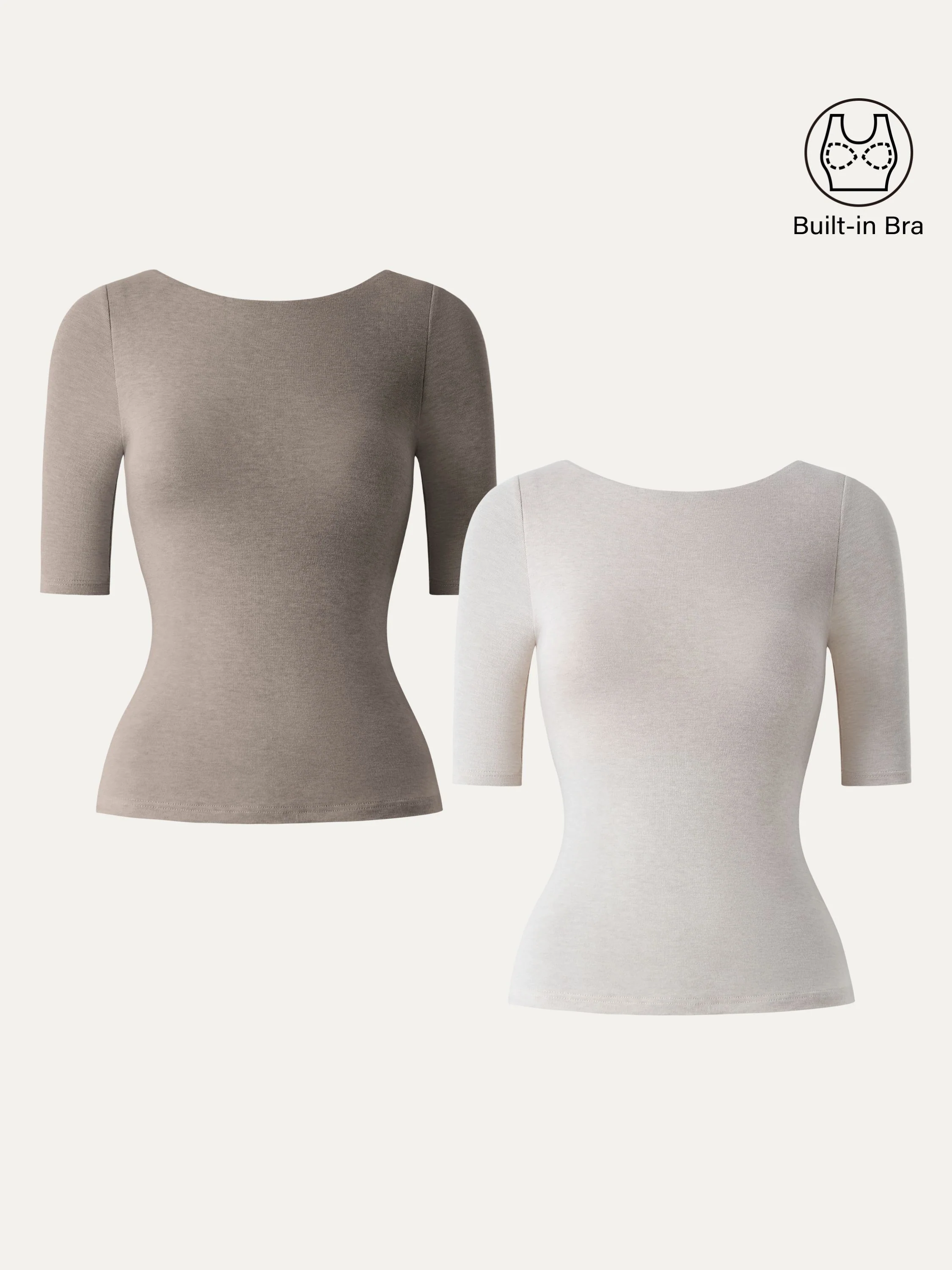 2Pcs Set Lyocell Cashmere Boatneck Elbow Length Sleeve Brami