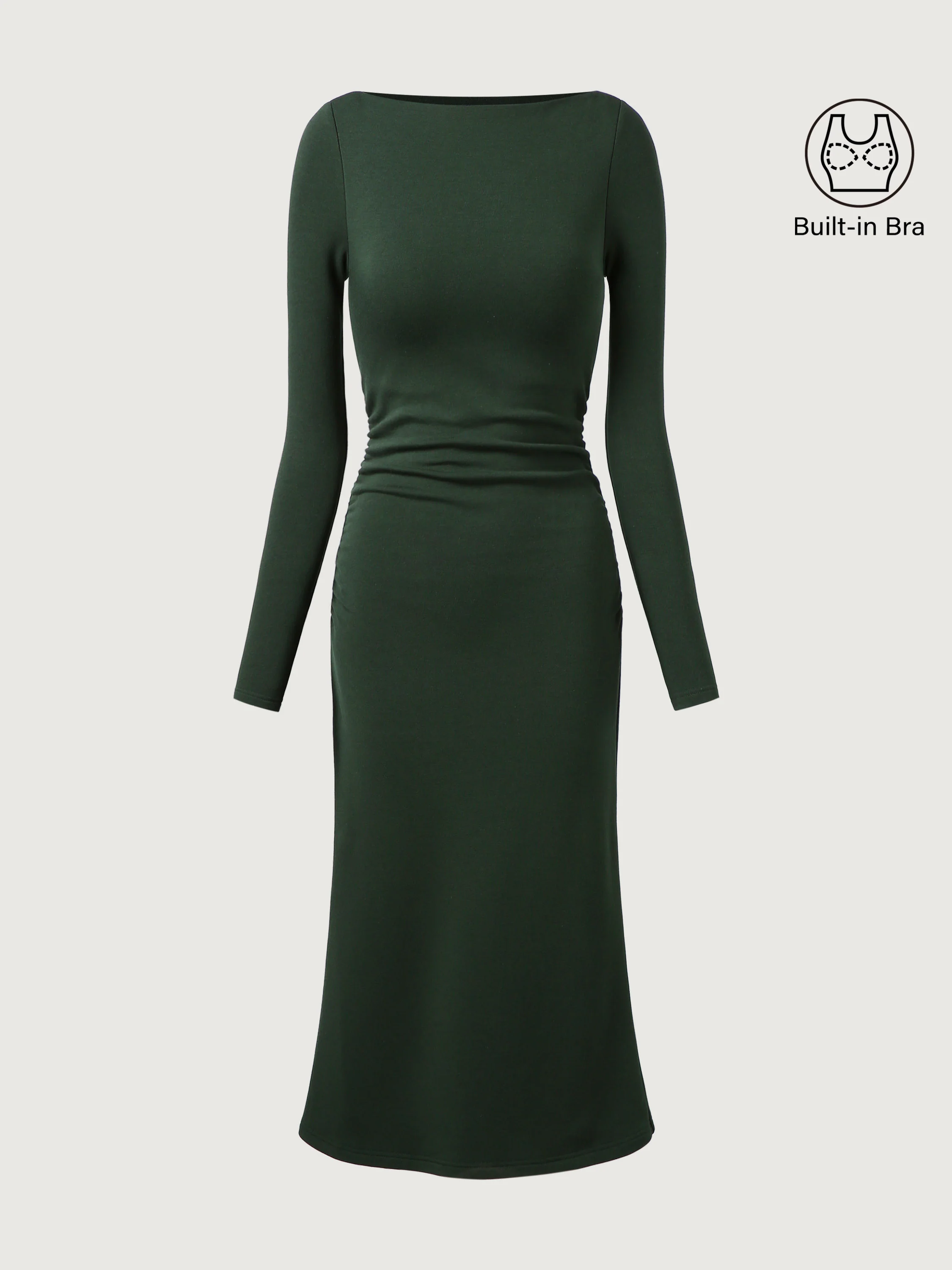 Thermal Boatneck Ruched Sides Mid-length Dress