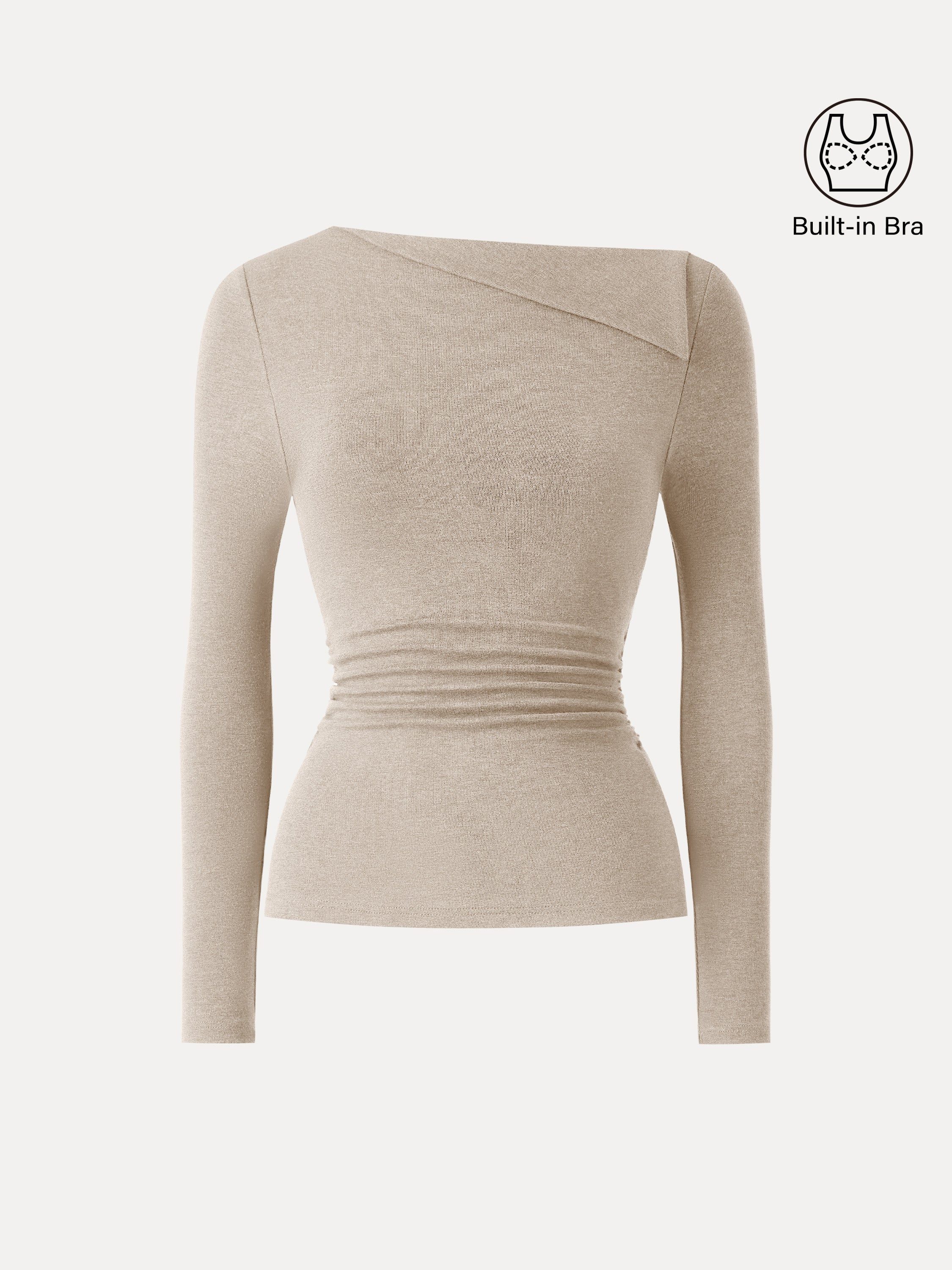 Light Warm Asymmetrical Fold-Over Side Ruched Brami Top