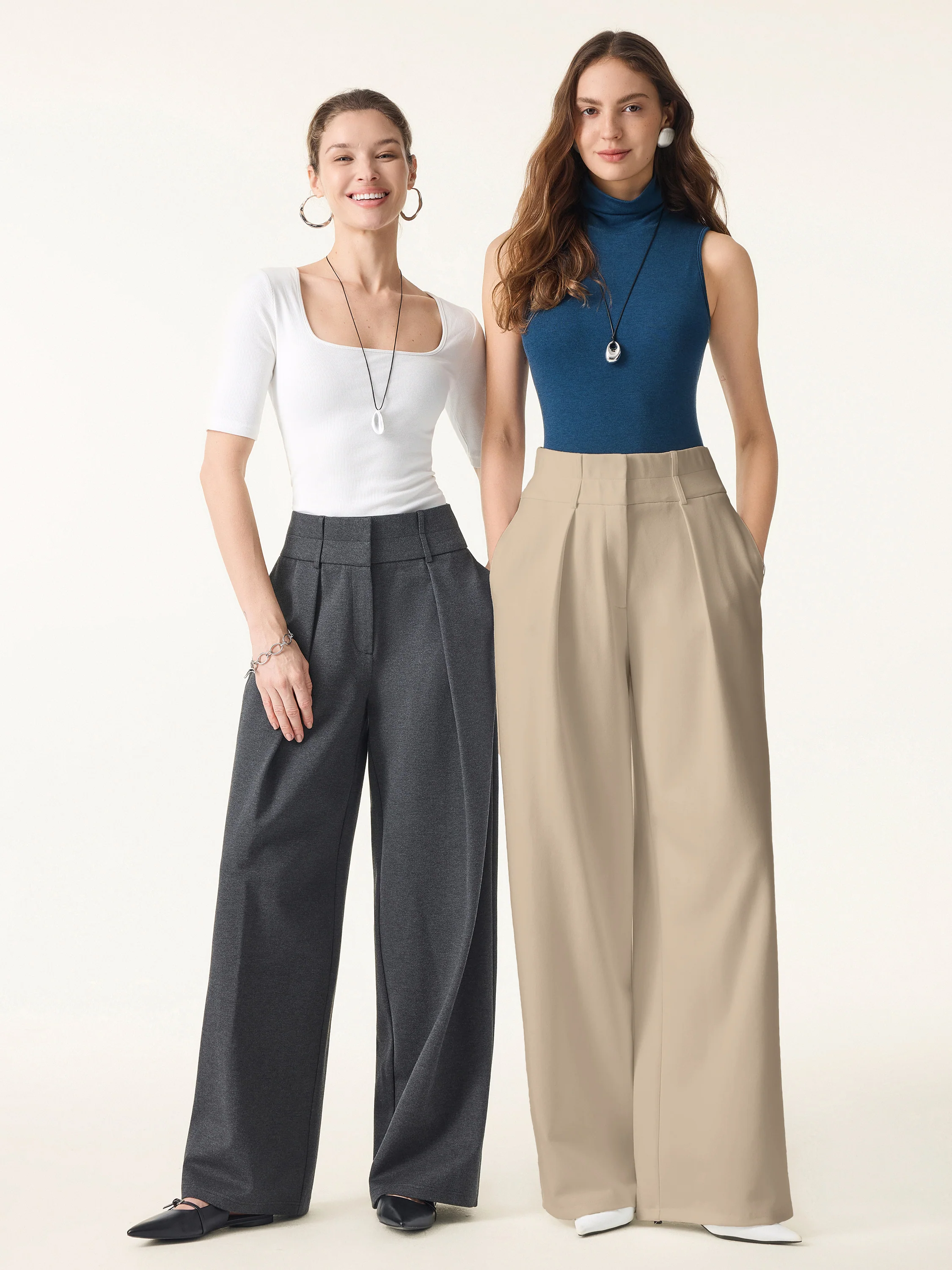 Stretchy High Rise Cropped Wide Leg Pants with Pockets