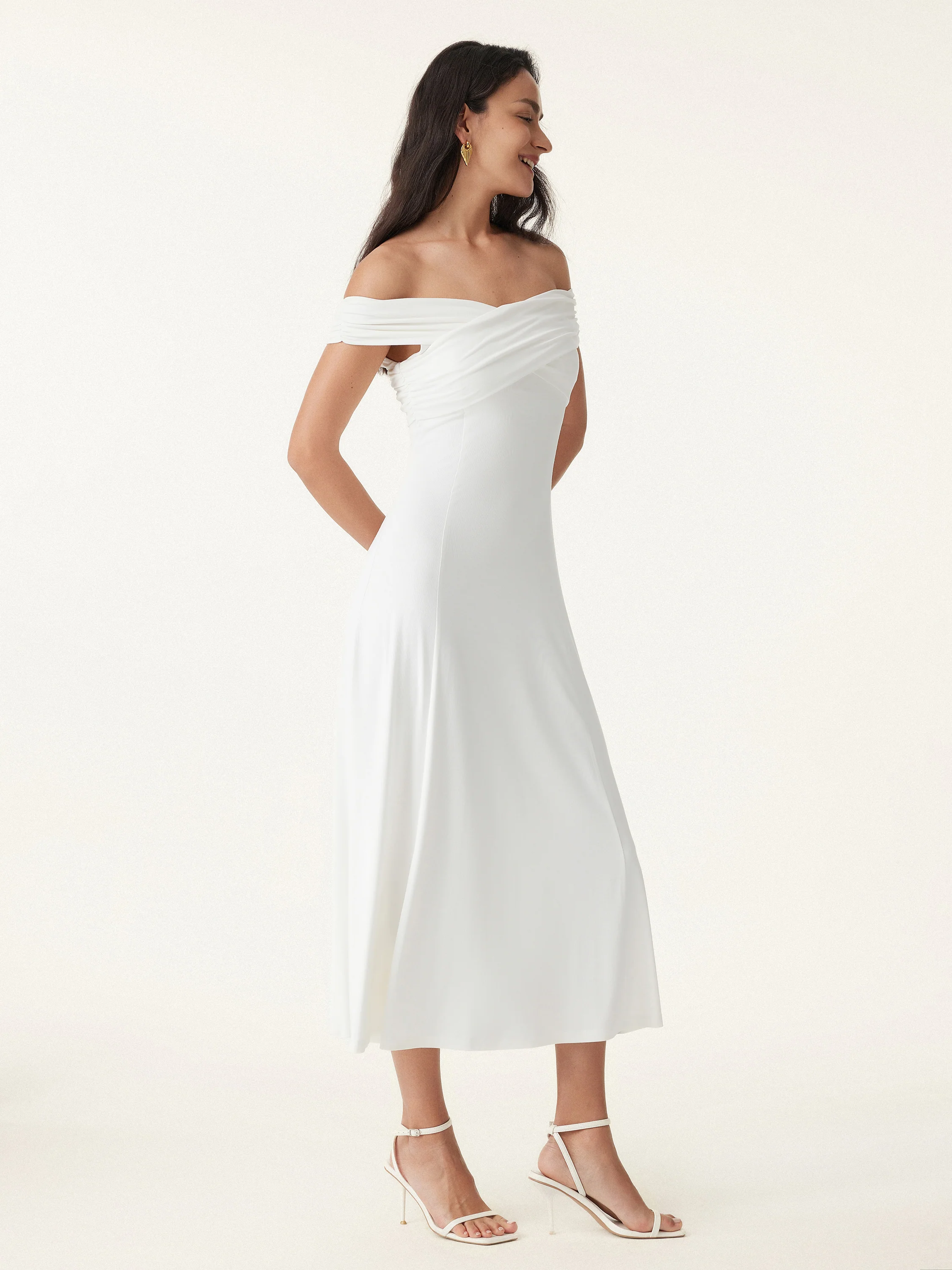 Flowy Criss Cross Off-shoulder Midi Brami Dress