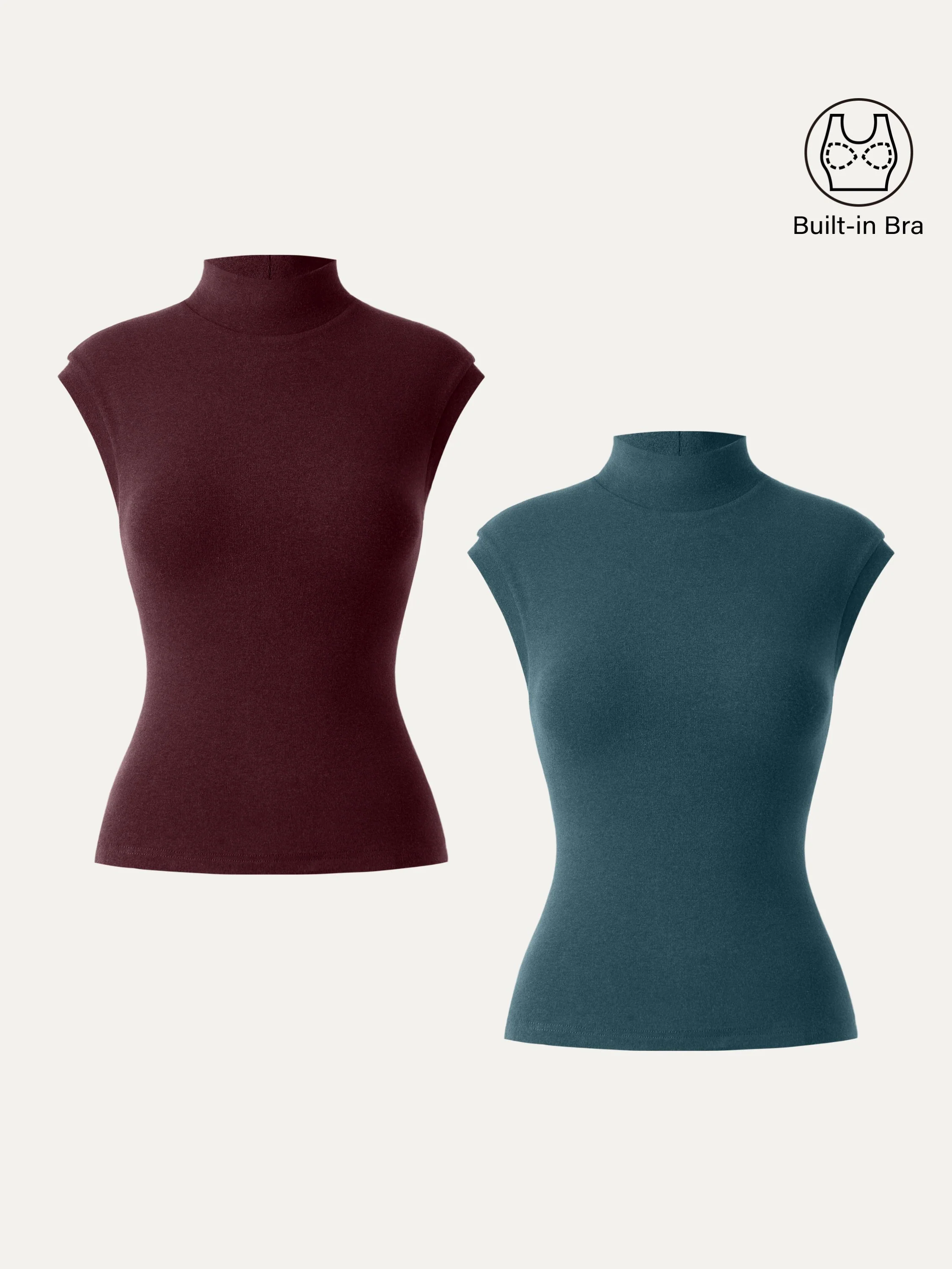 Stretch Cotton Mock Neck Cap Sleeve Brami Top