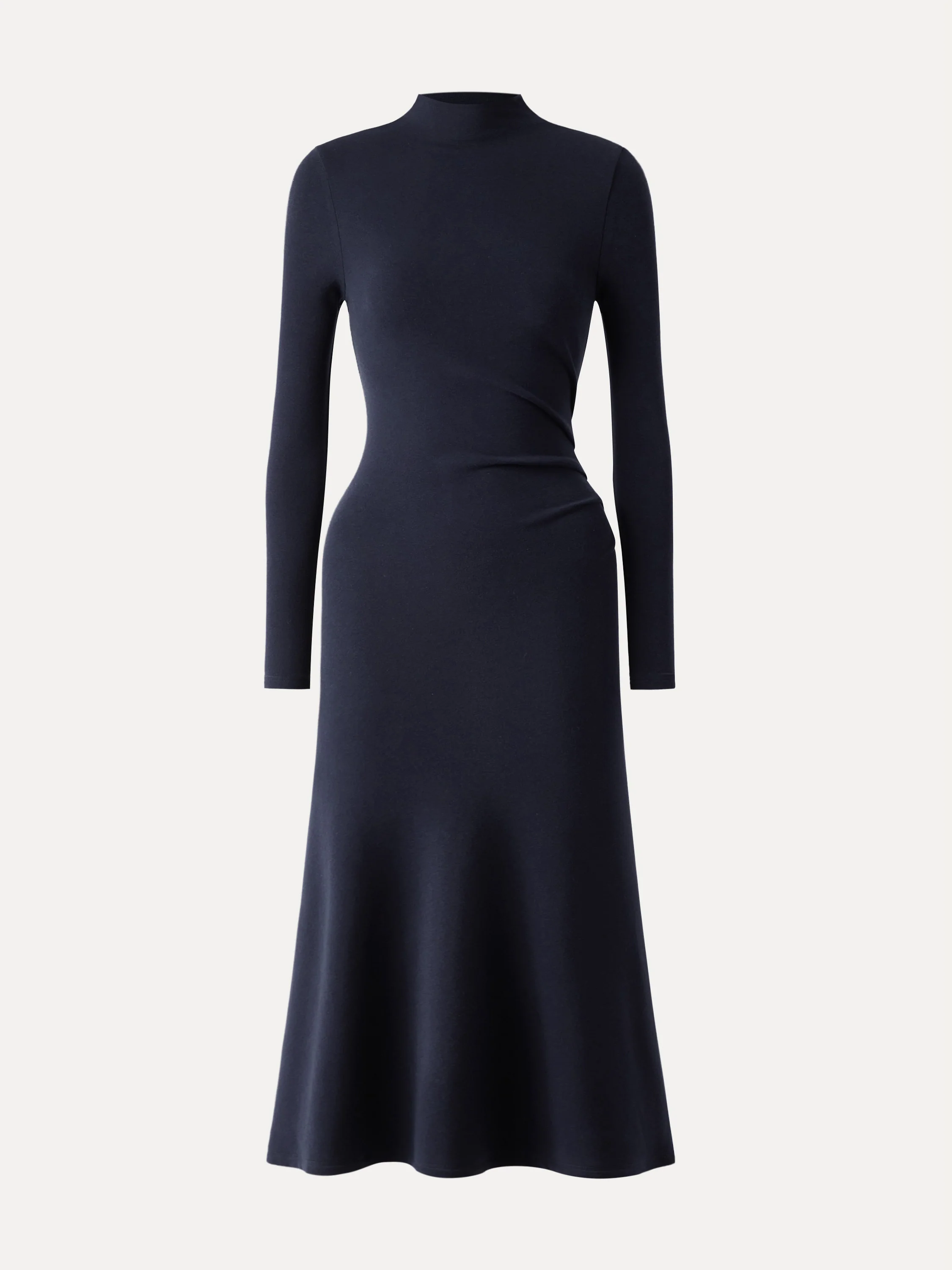 Heat Long Sleeves Mock - neck Tucked Midi Dress