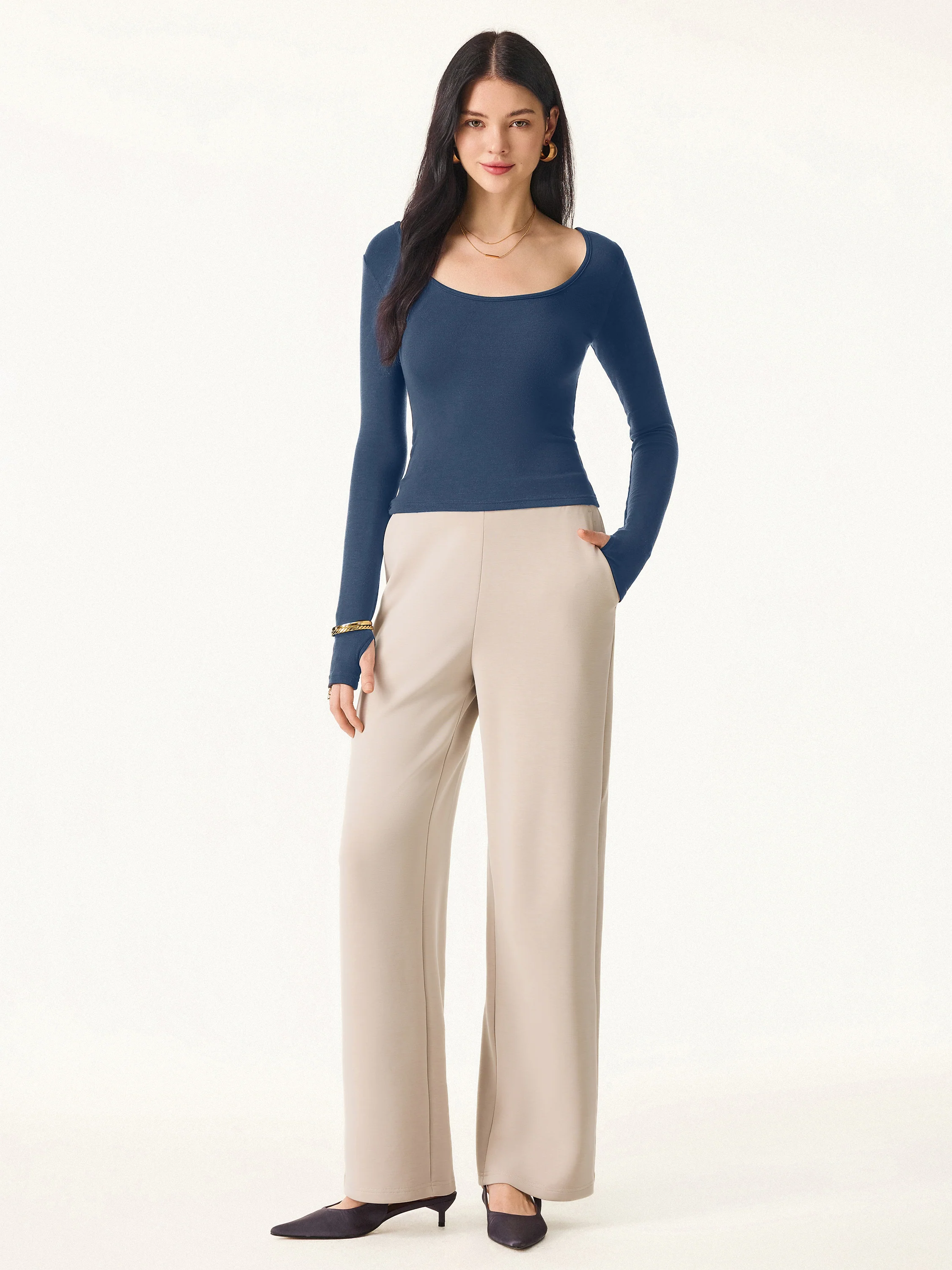 Lyocell Cashmere Multi-Wear Long Sleeve Top with Thumbholes