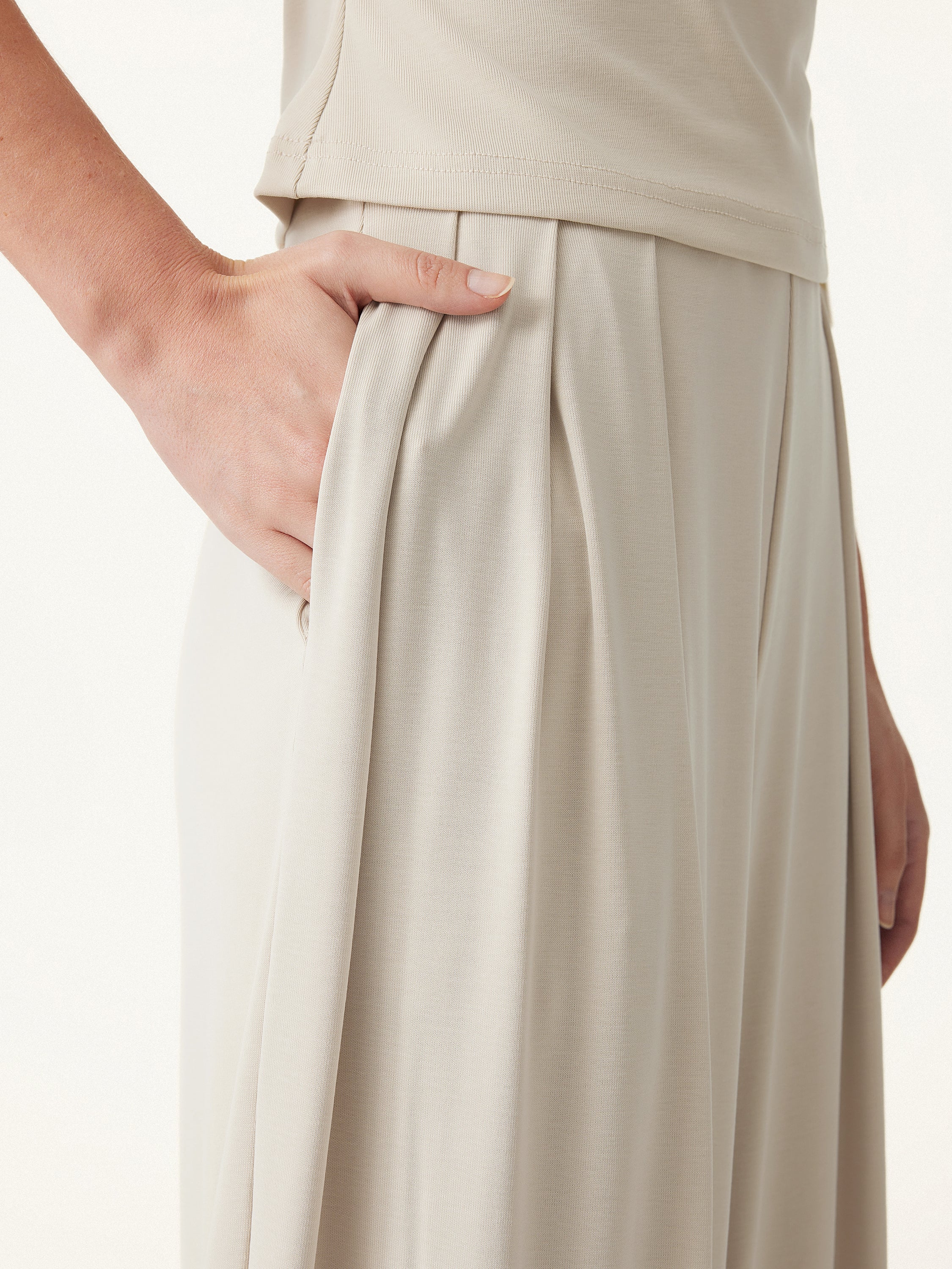 2-Piece Set of Sandwashed Ruched Bra and Mid-Rise Wide-Leg Palazzo Pants with Pockets