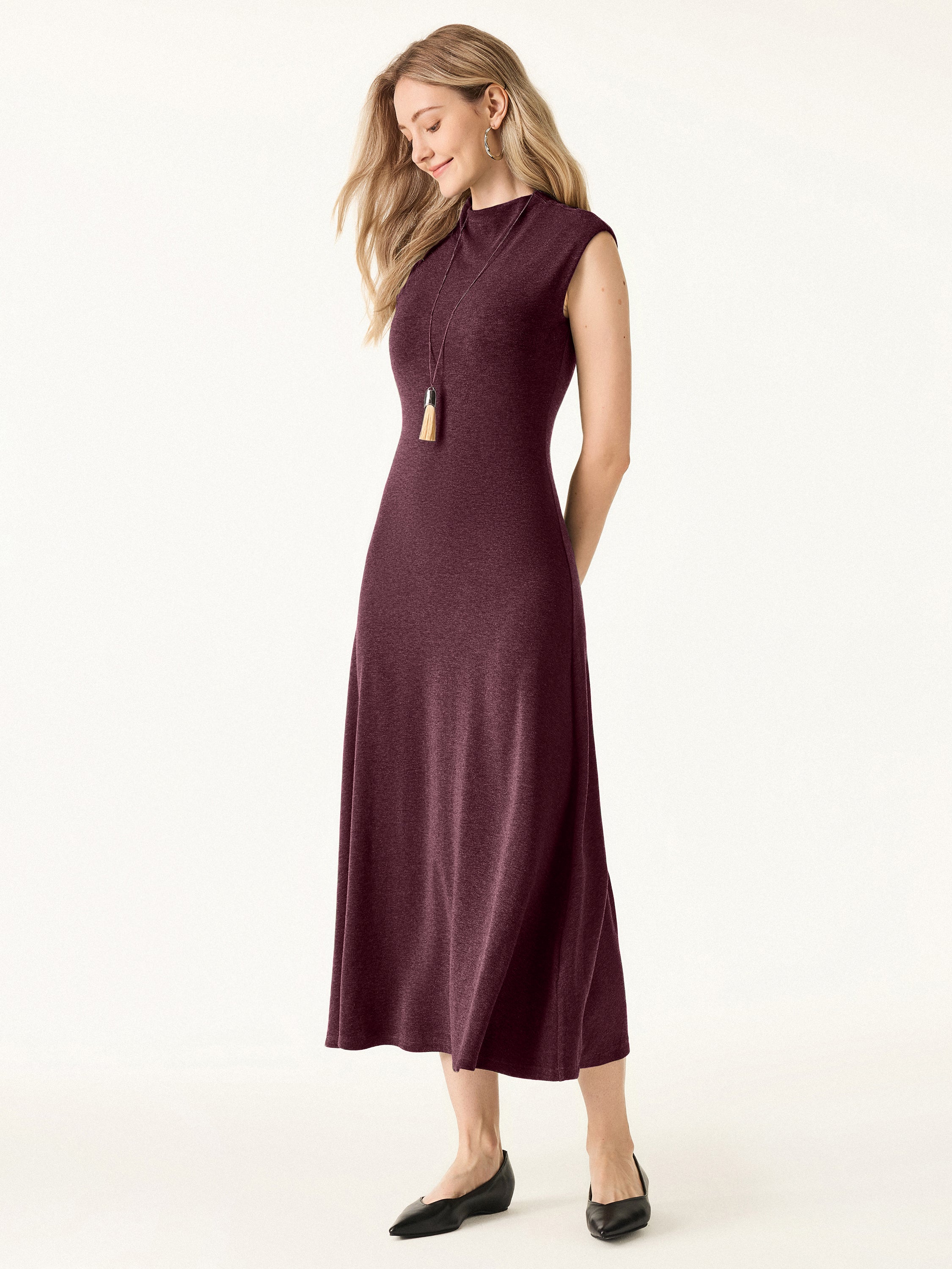 Warm Light Mockneck Wide-Shoulder Midi Brami Dress