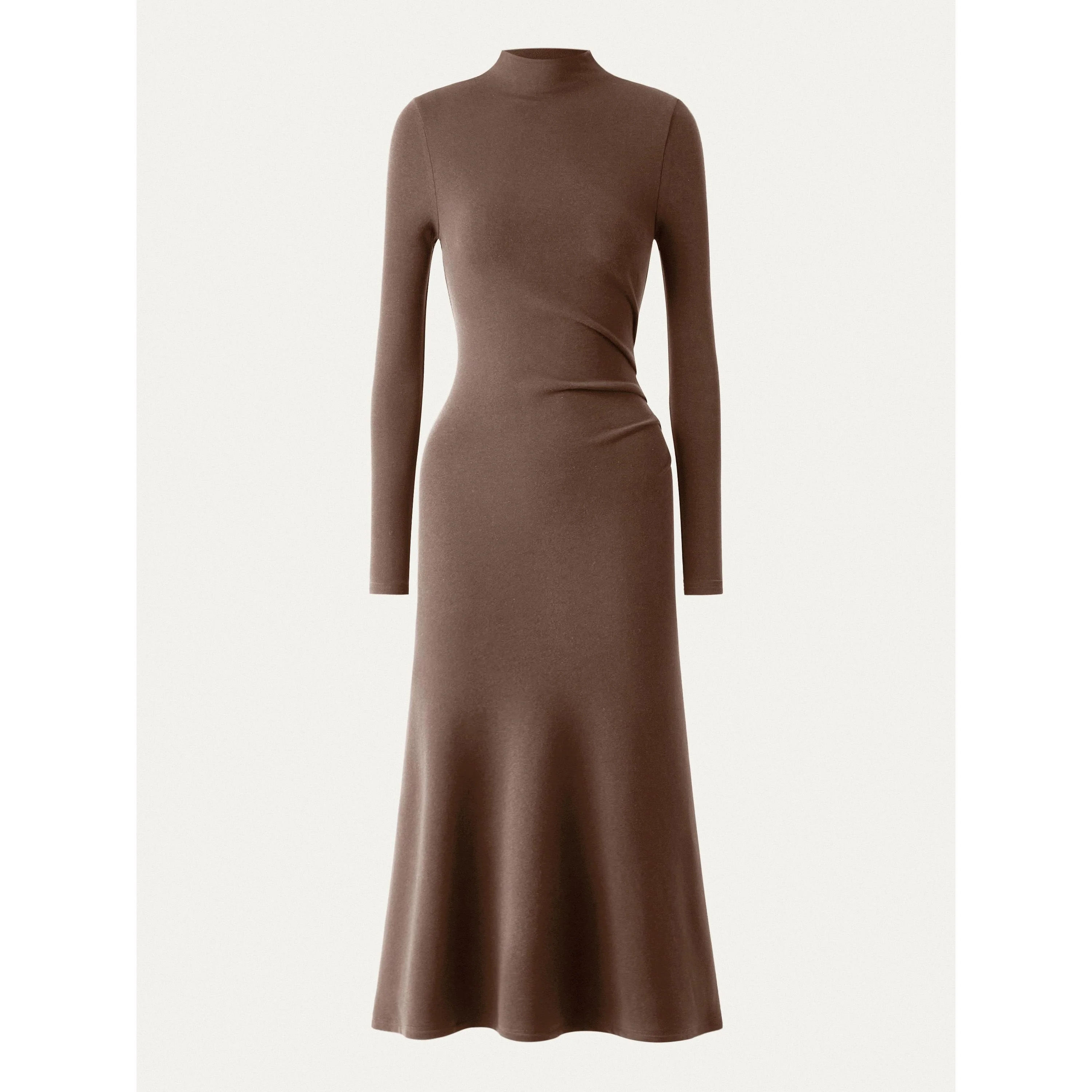 Heat Long Sleeves Mock - neck Tucked Midi Dress