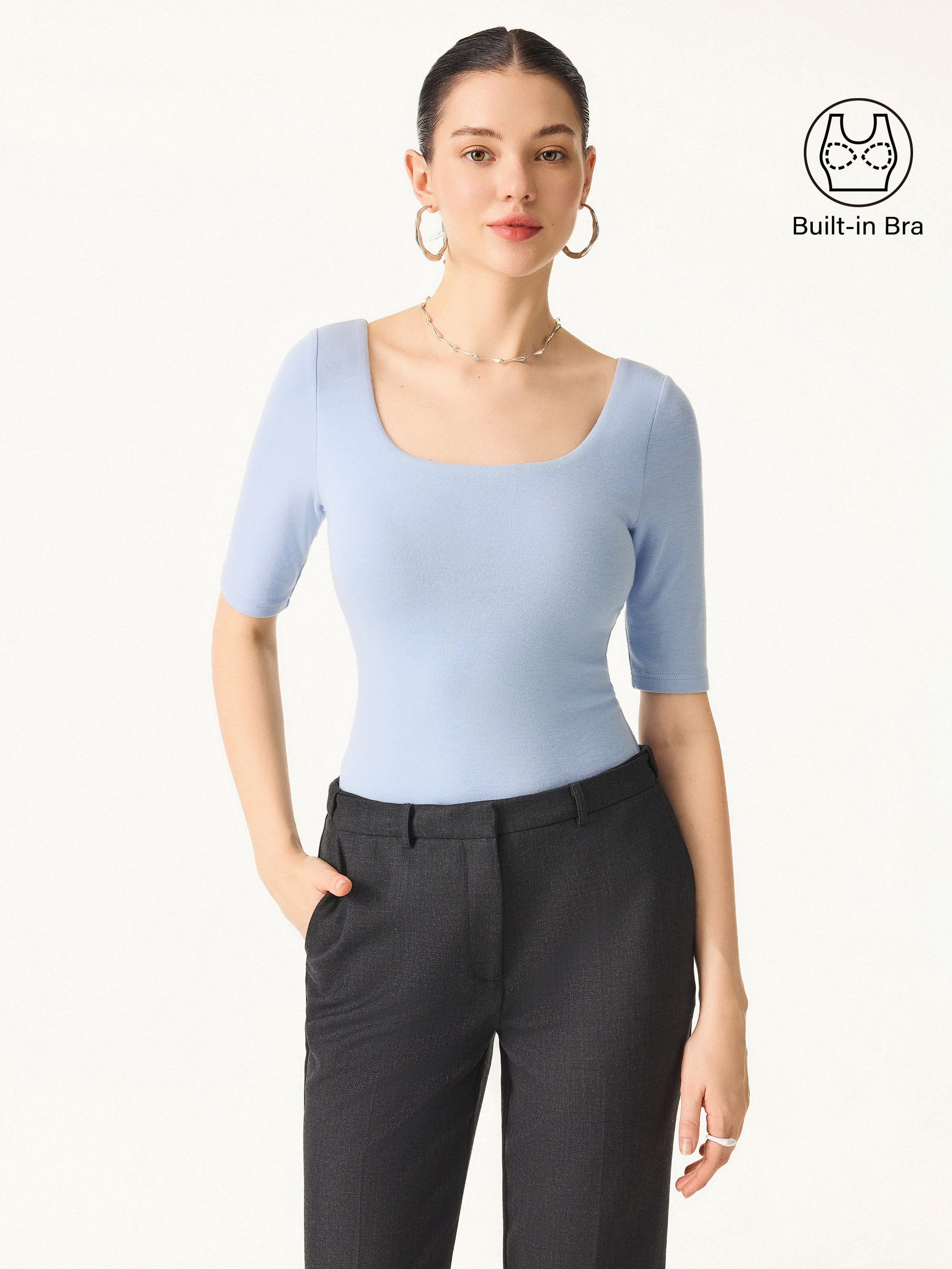 Essential Square Neck Elbow Length Sleeve Brami
