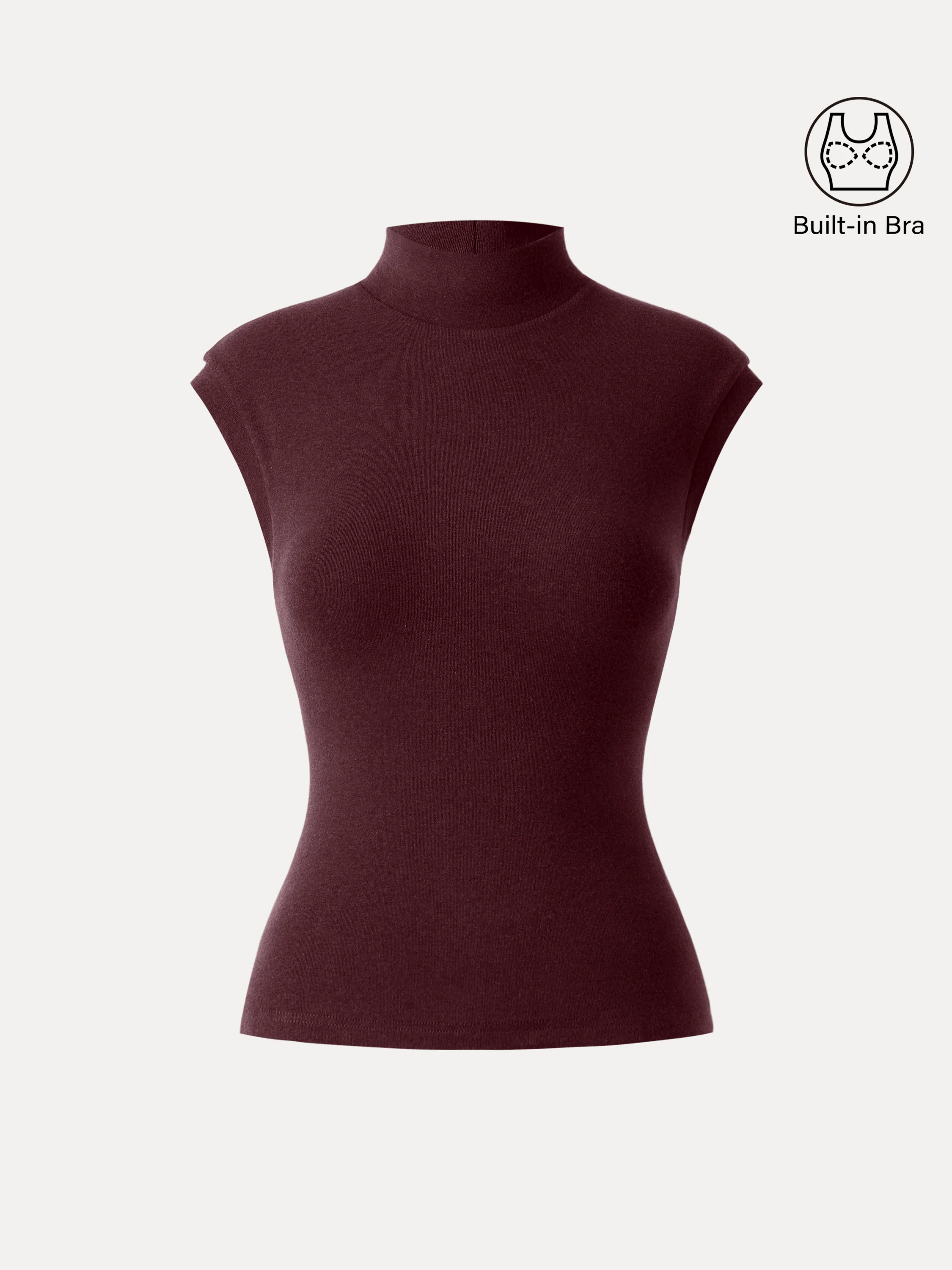 Stretch Cotton Mock Neck Cap Sleeve Brami Top