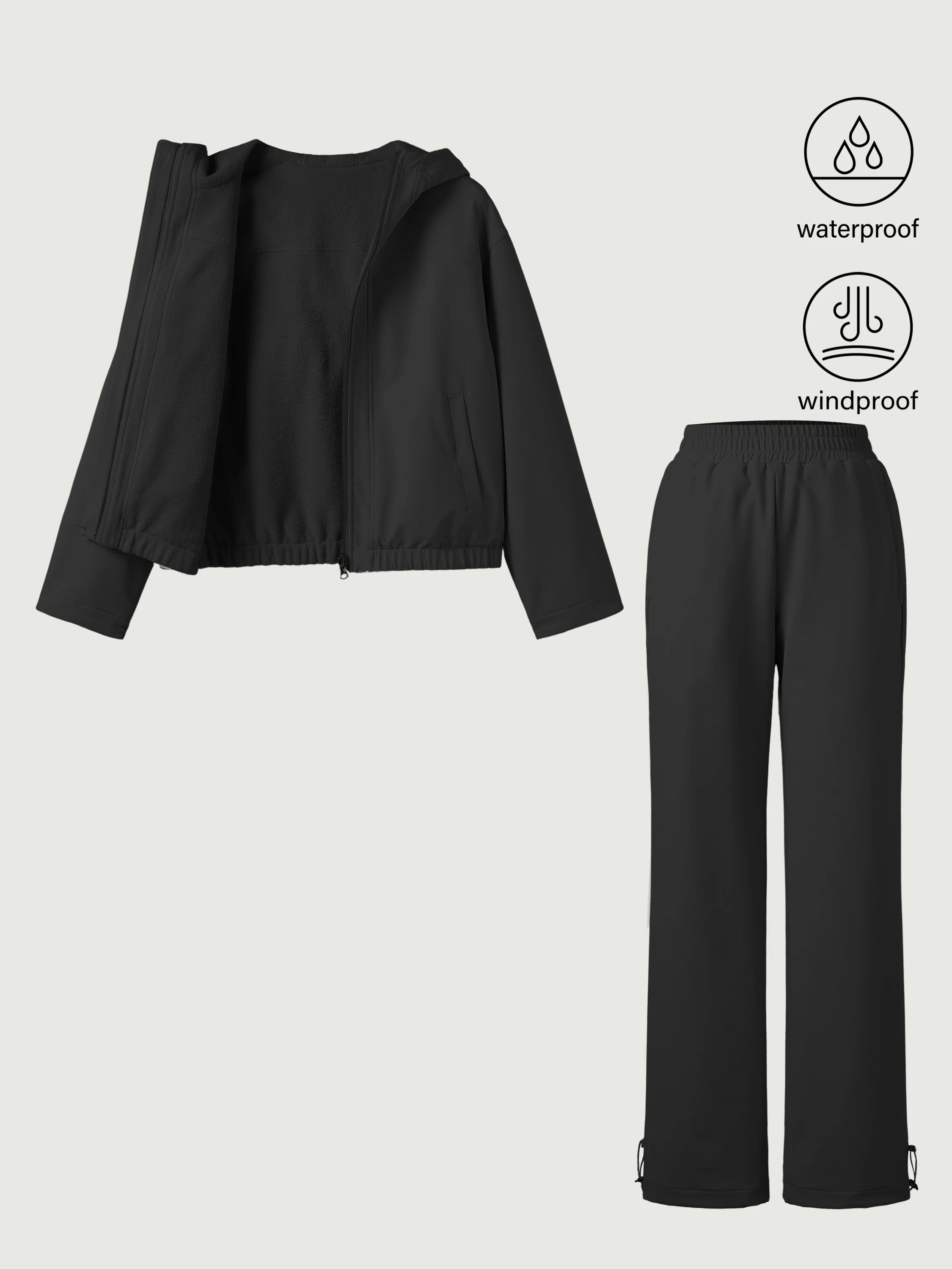 2-Piece Set Waterproof Reversible Jacket and Elastic Waist Pants