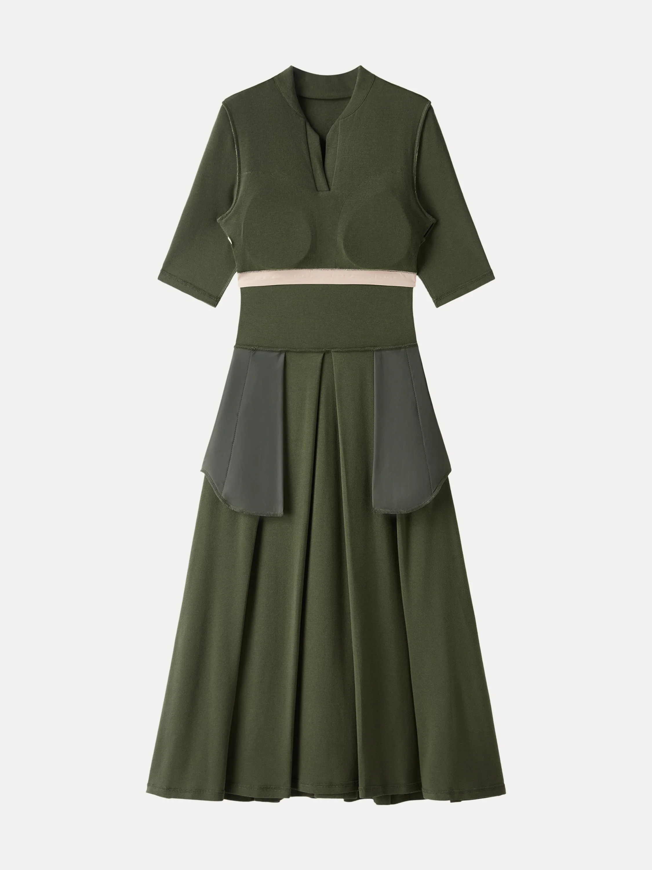 Polo Neck Elbow-Length Sleeve Midi Dress with Pockets