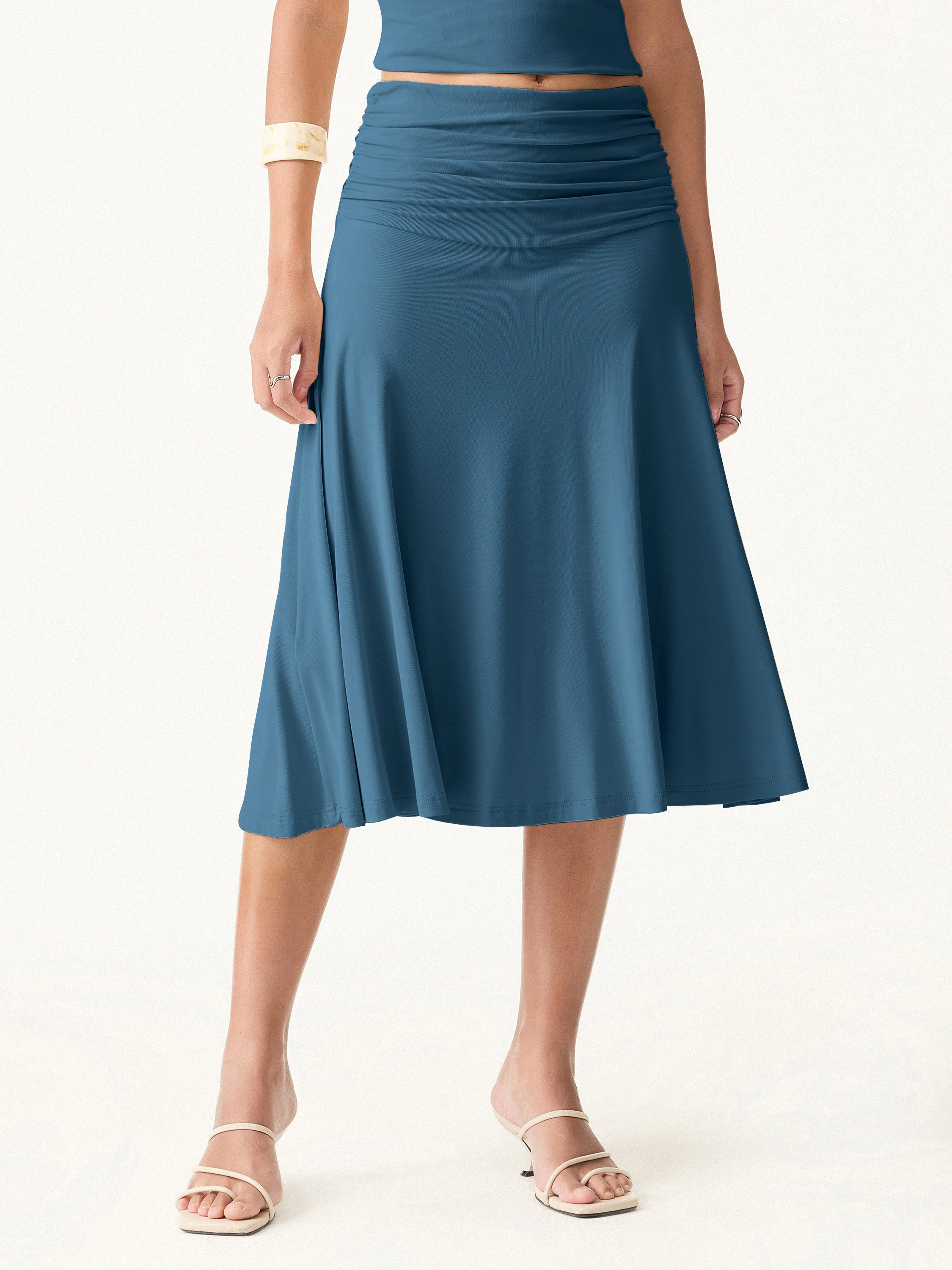 Flowing Side - Ruched A - line Midi Skirt