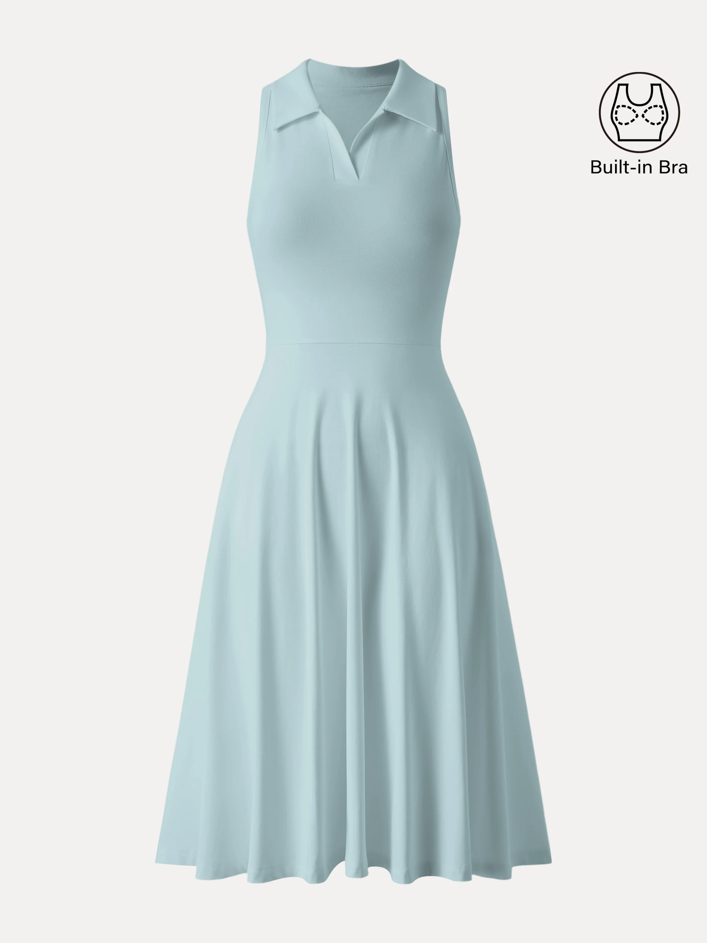 Stretch Cotton Polo Neck Fit-and-flare Midi Brami Dress with Pockets