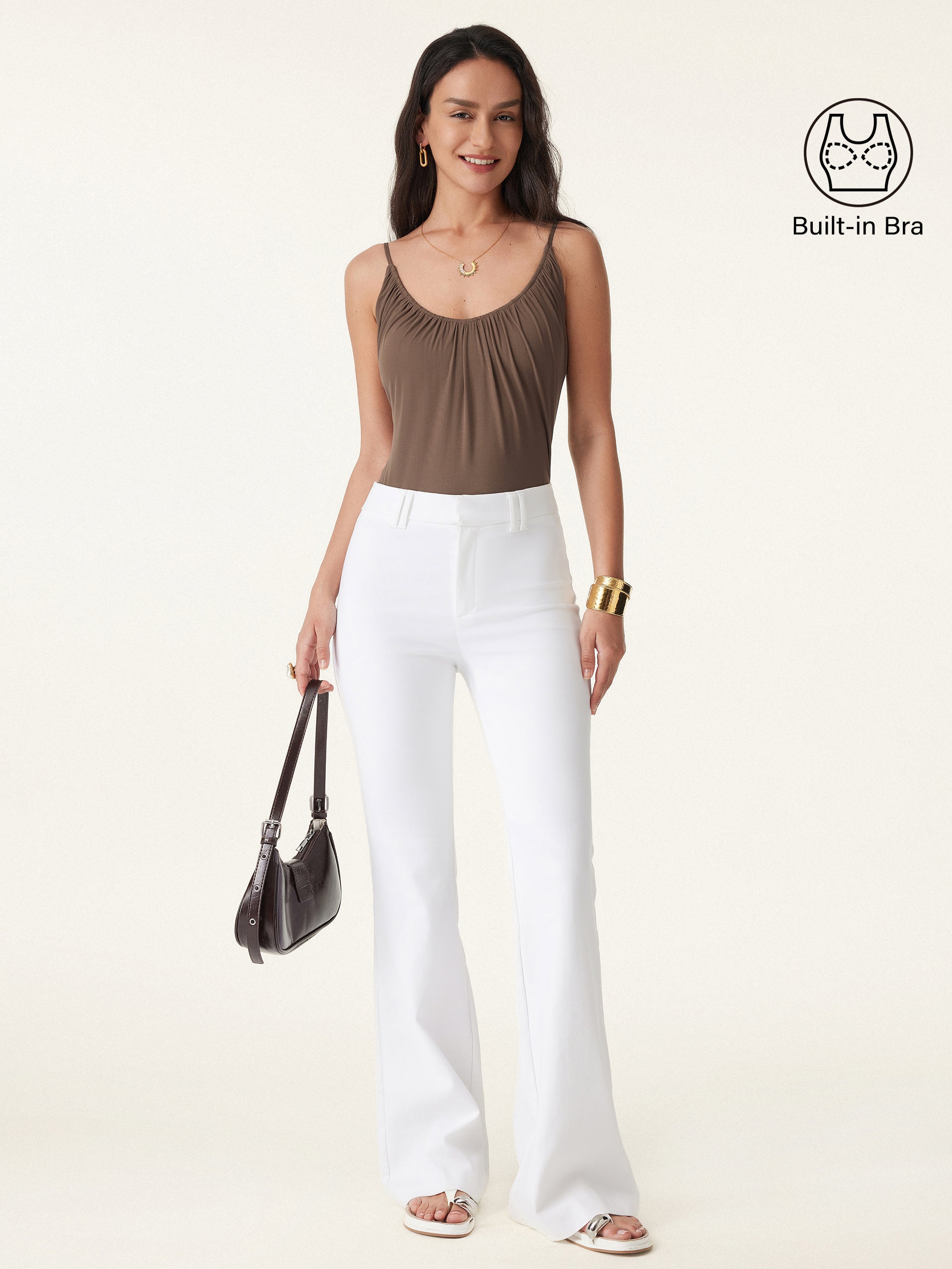 Scoop Neck Gathered Spaghetti Brami Top