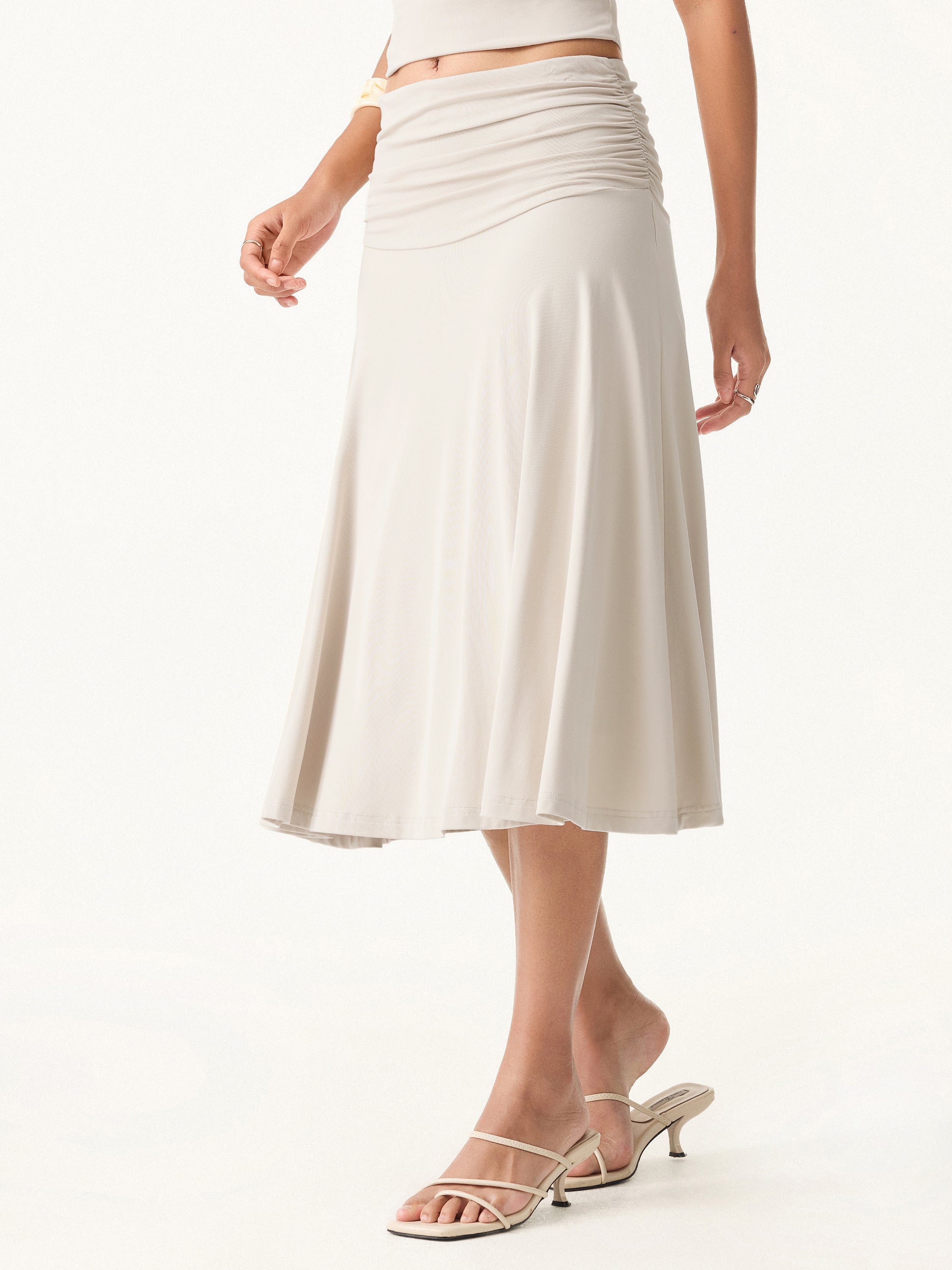 Flowing Side - Ruched A - line Midi Skirt