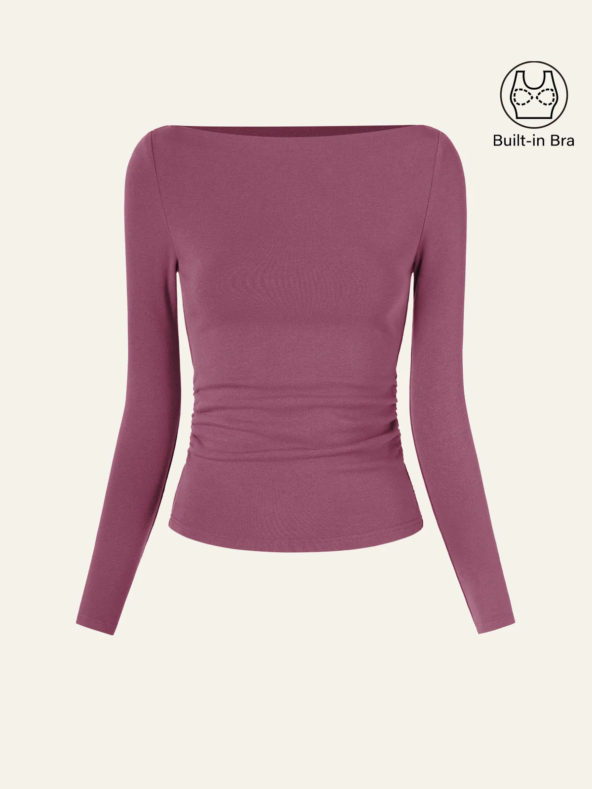 Contemporary Side-Ruched Boatneck Bra Top