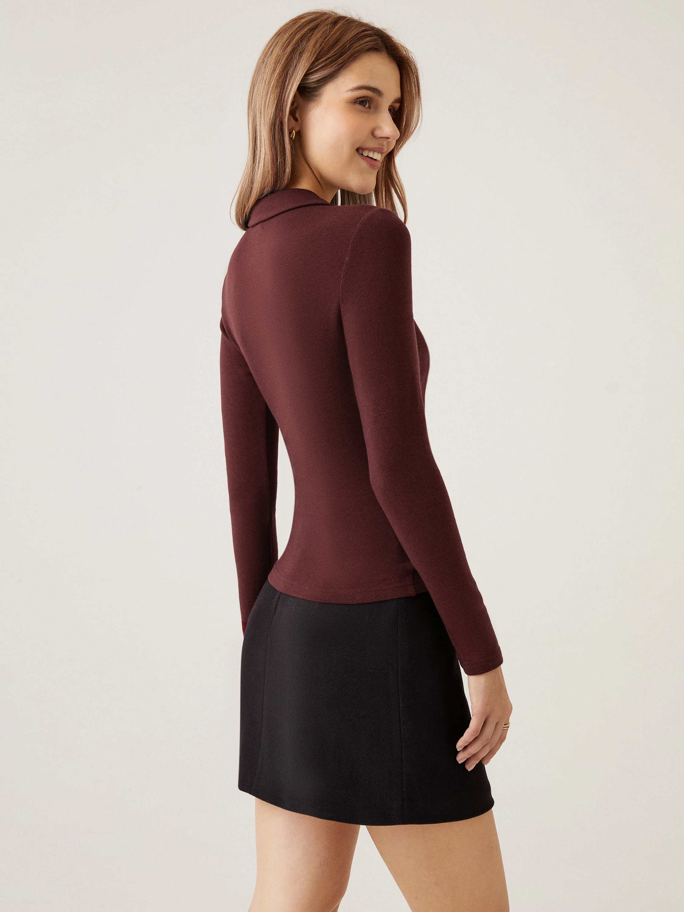 2Pcs Set Collared Surplice Top & High Waisted Straight Leg Pull On Pant