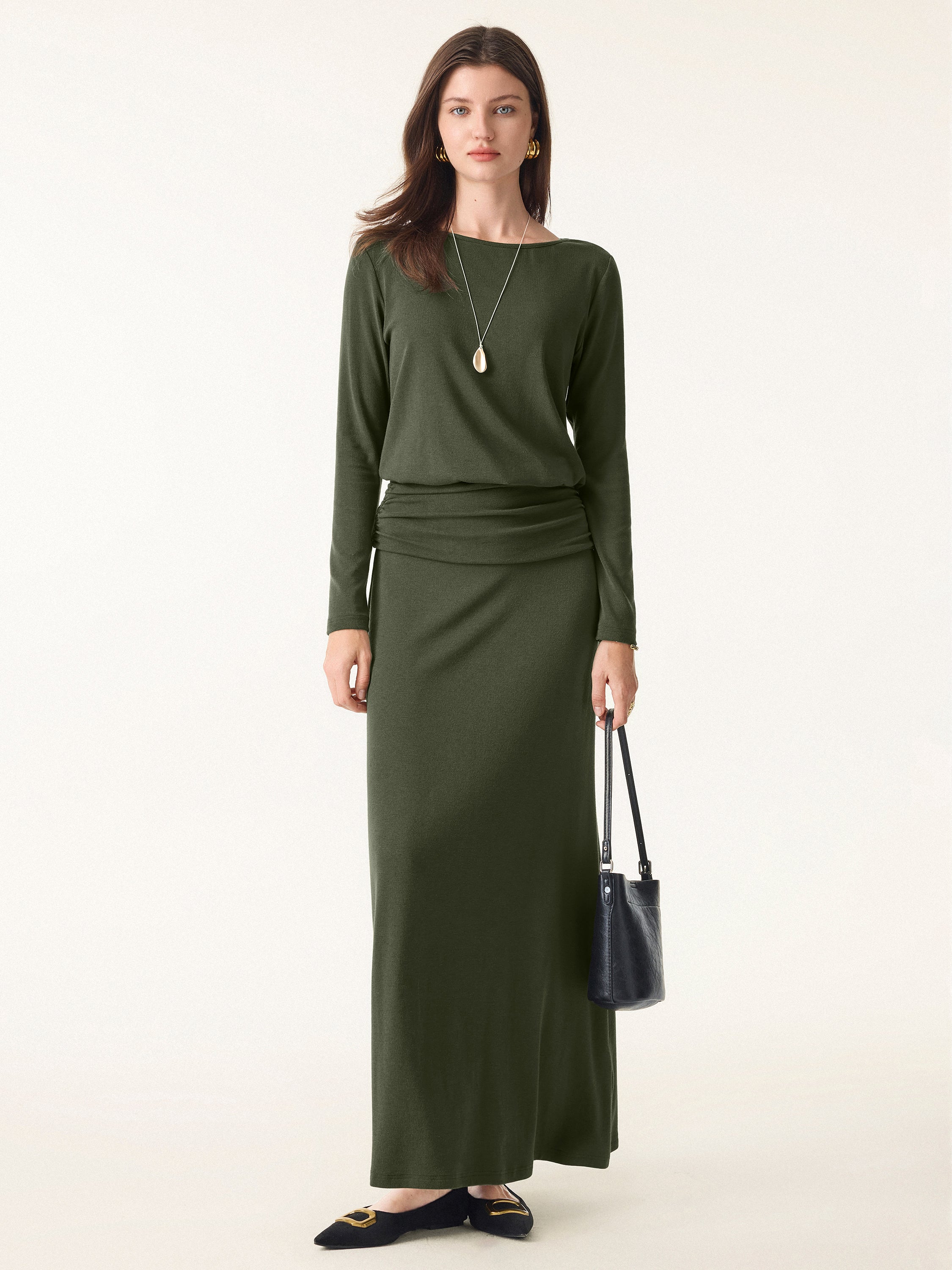 Light Warm Round Neck Side Ruched Top