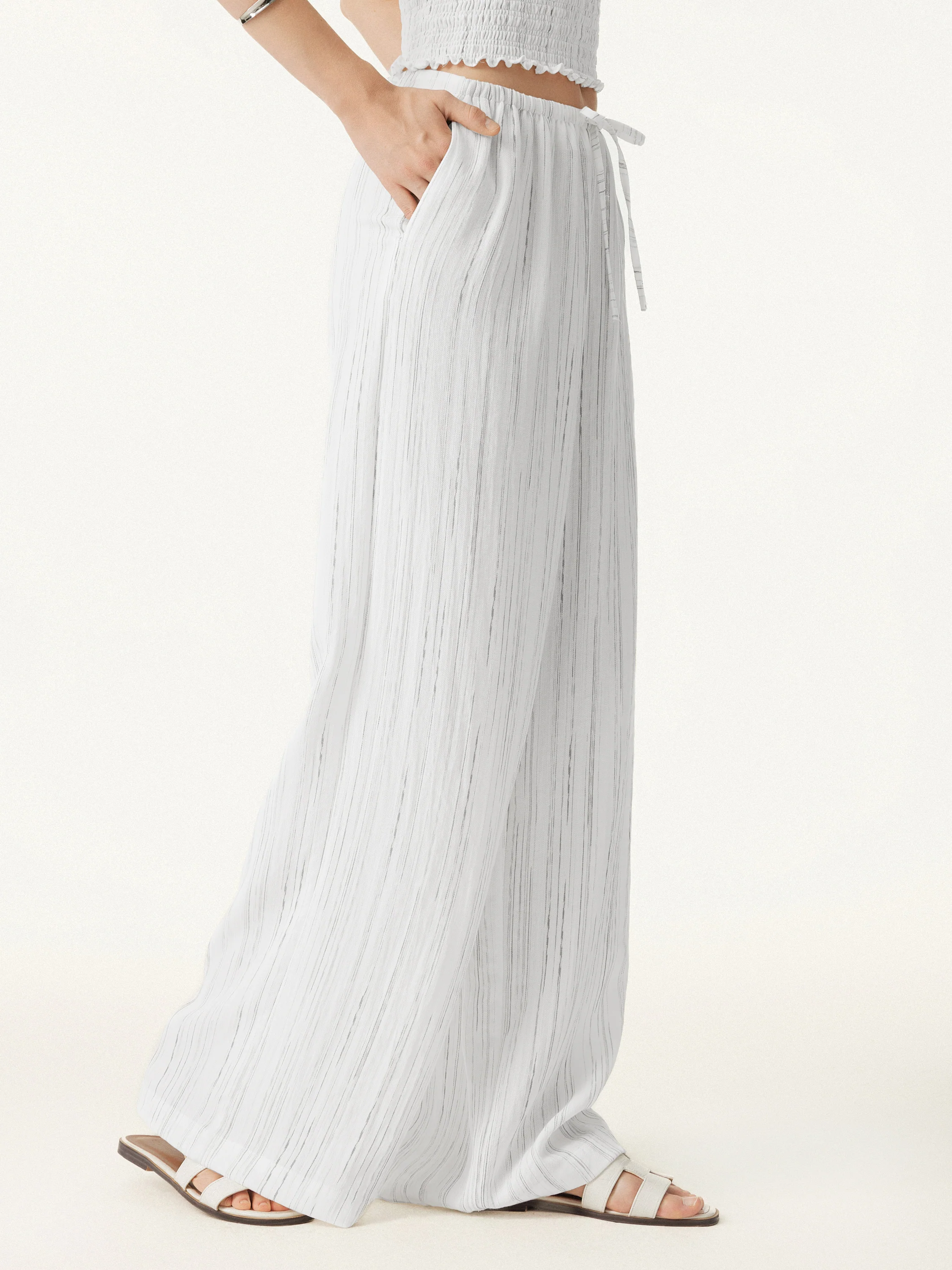 Classic Summer Striped Wide-Leg Pants with Pockets