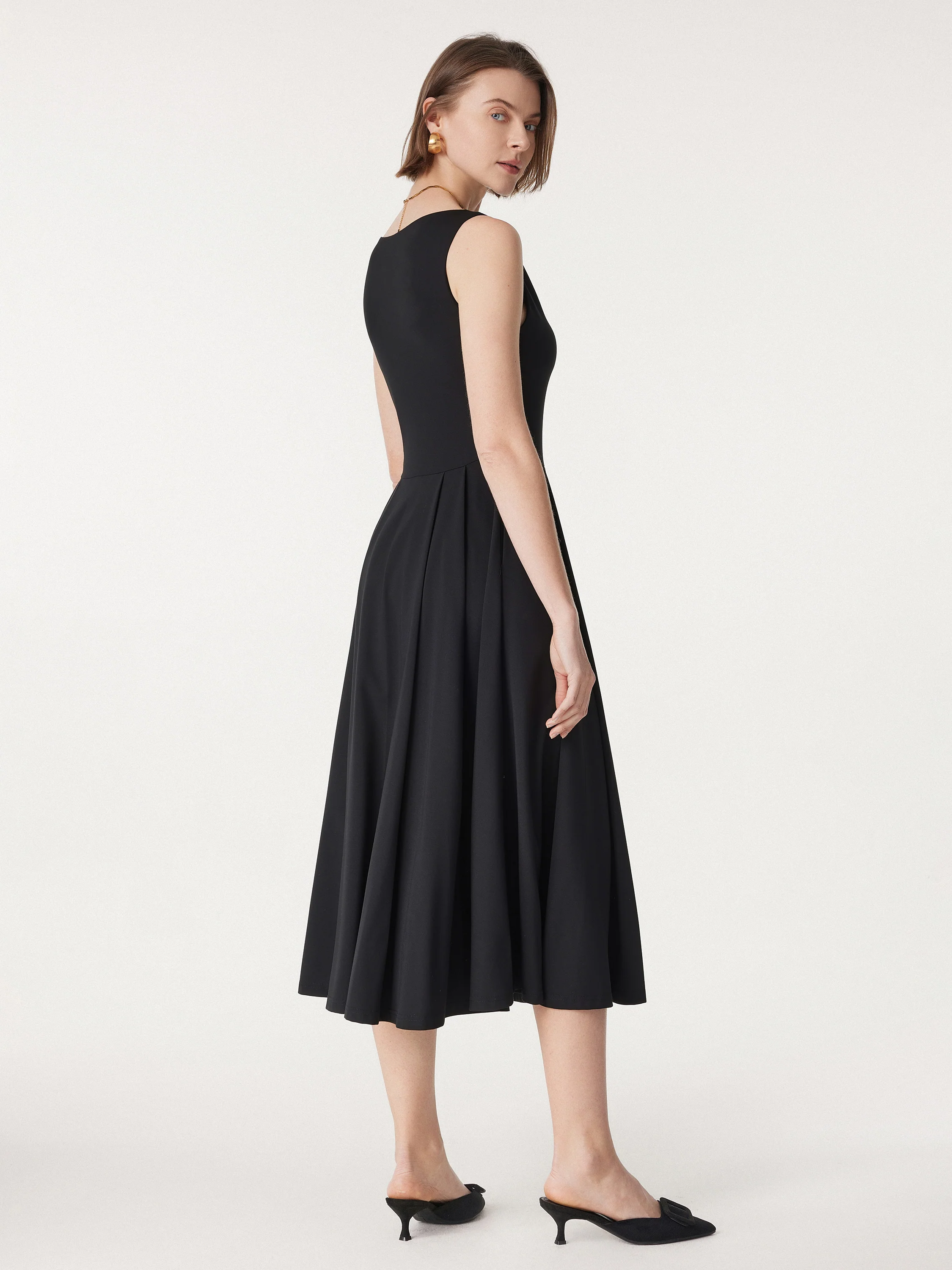 Boatneck Bamboo Ponte Brami Midi Dress with Pockets