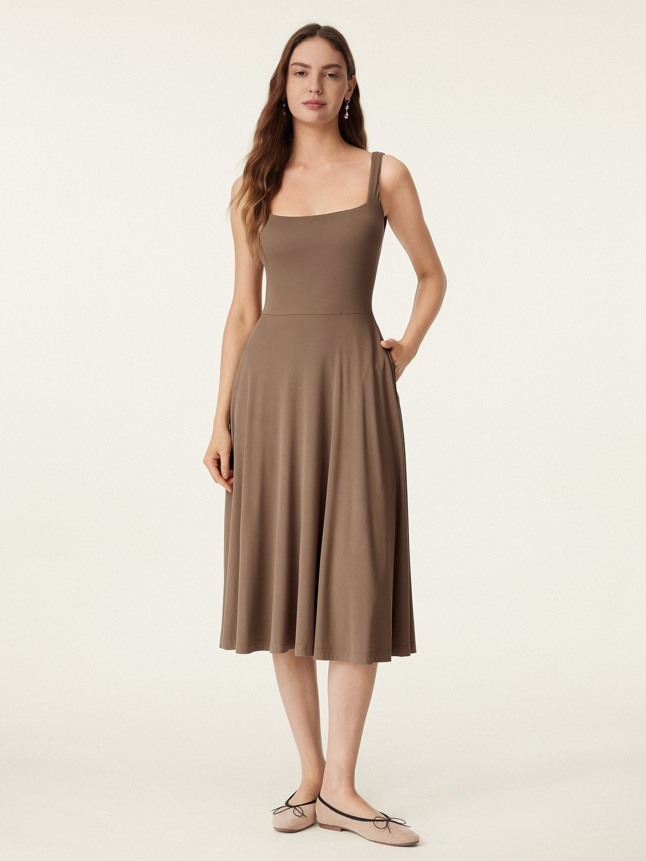 Square Neck Flowy New Airy Brami Midi Dress