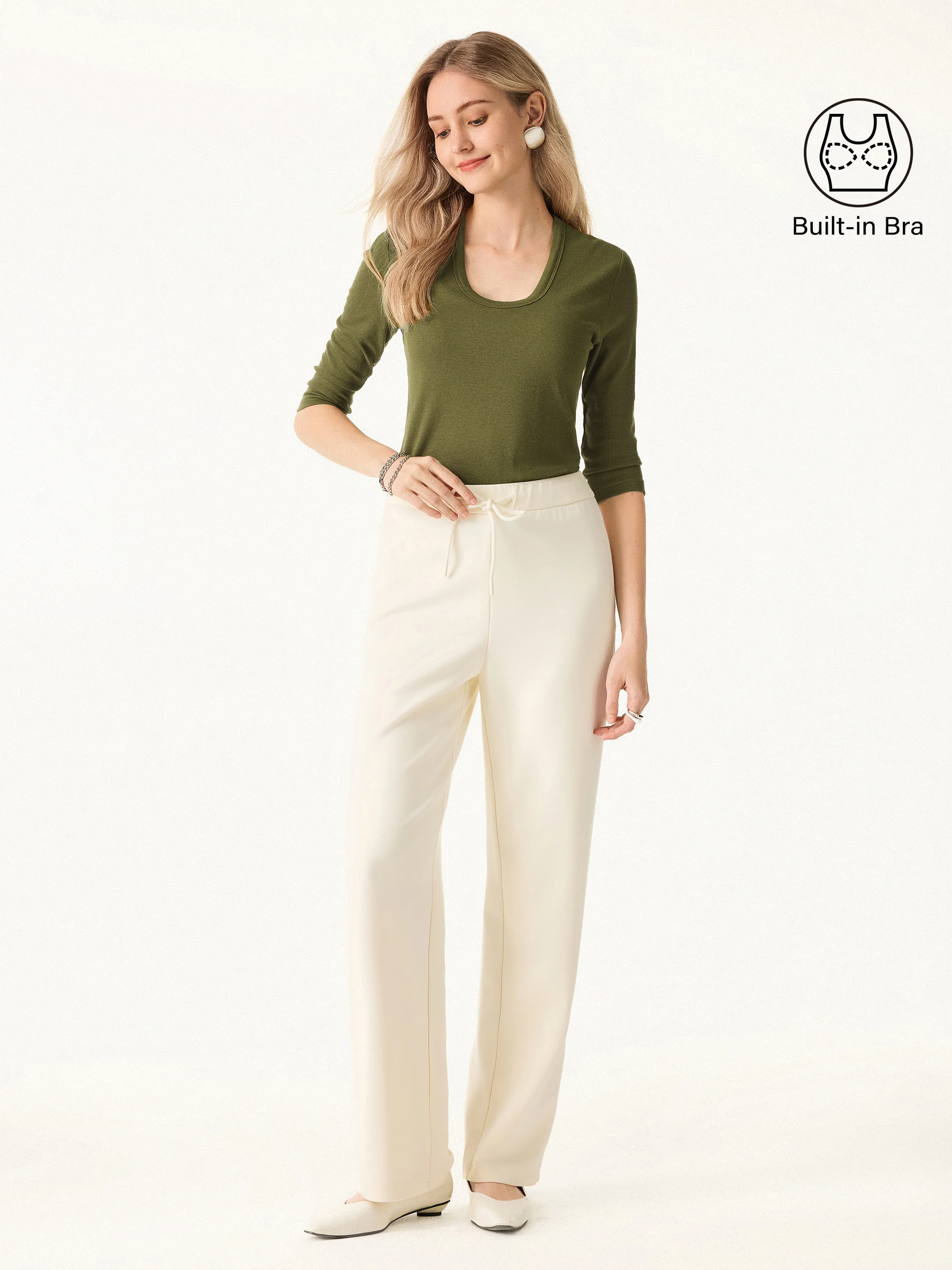 Essential Stretch Cotton U-neck 3/4 Sleeve Brami