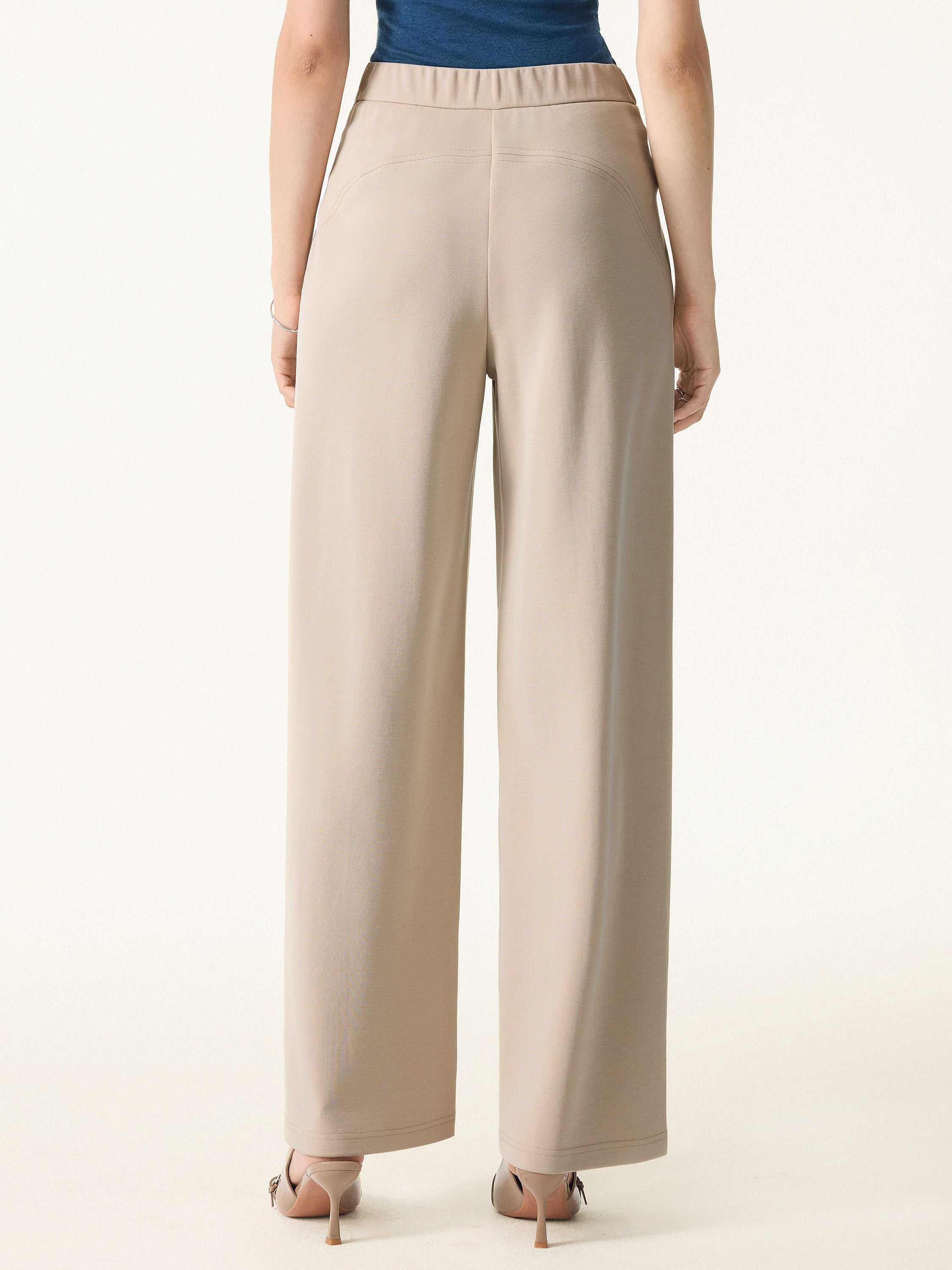 Wrinkle-Resistant Mid Rise Wide Leg Pants with Pockets