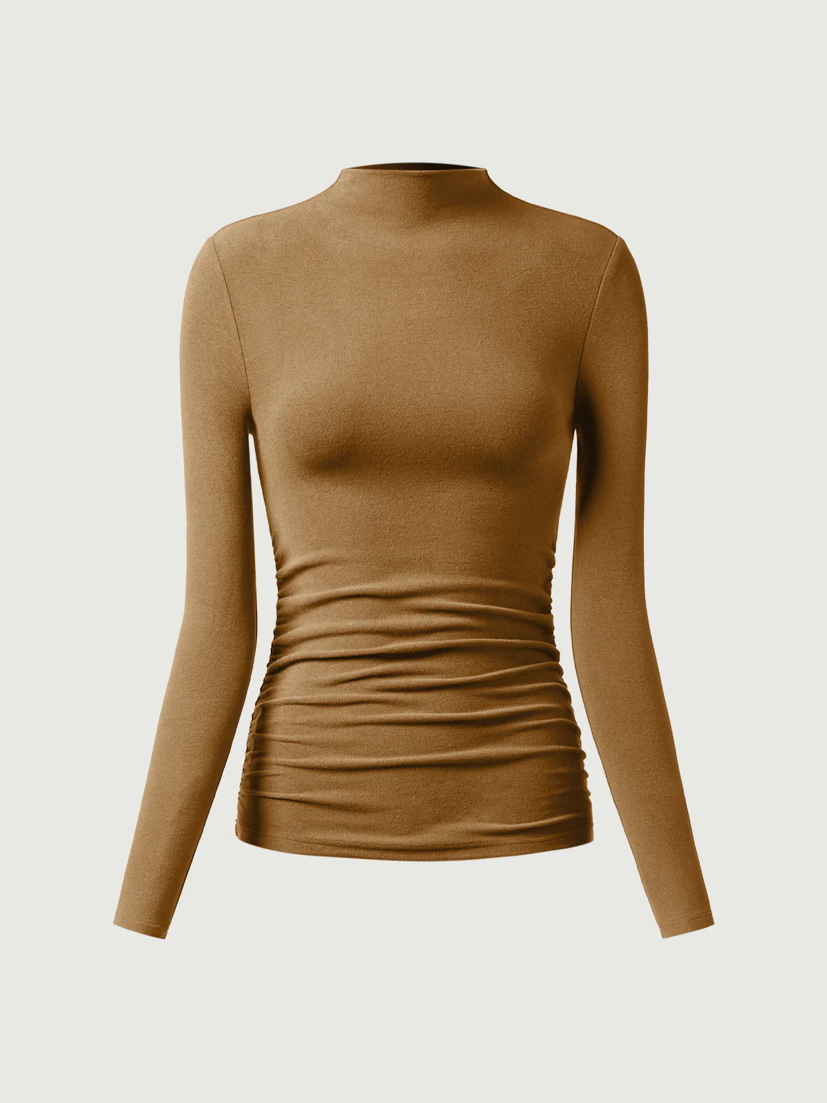 Thermal Ruched Sides Tuckable Mock Neck Top