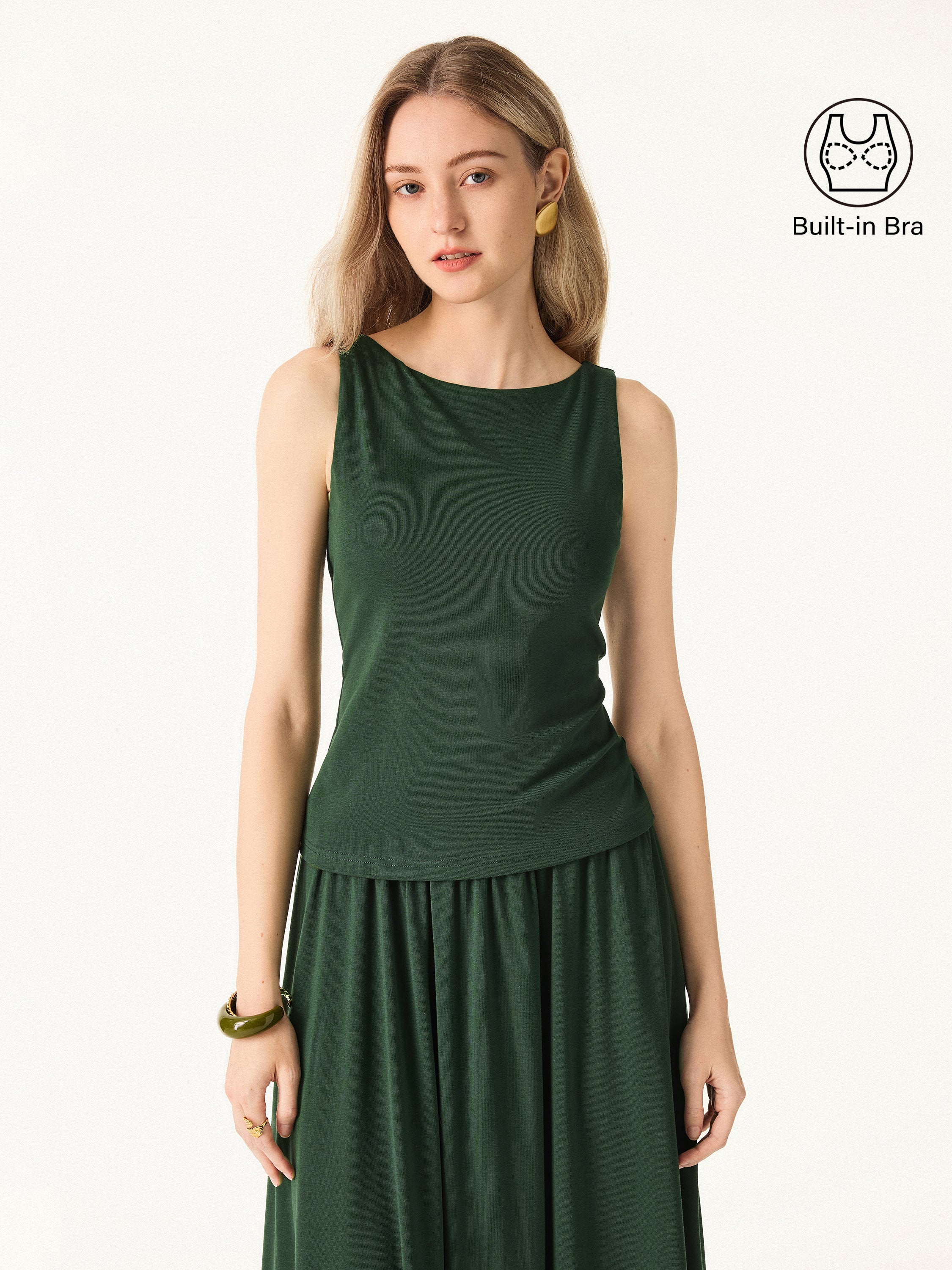 Stretch Cotton Boatneck Brami Tank