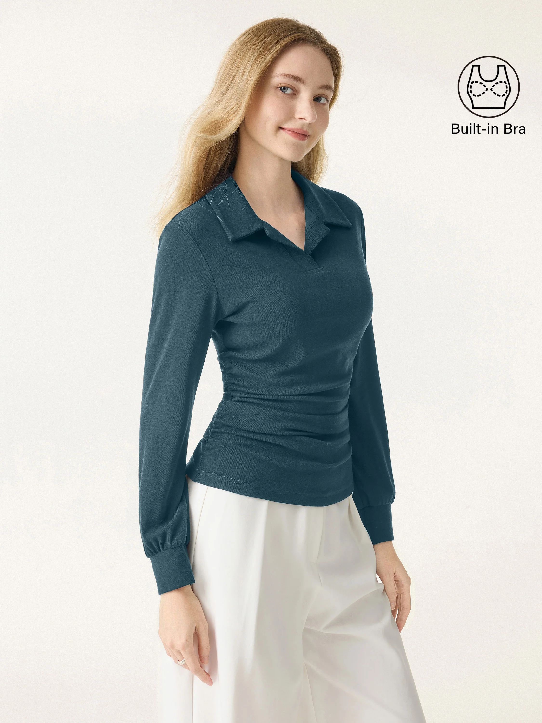 Warm Light Polo Neck Side-Ruched Crop Top