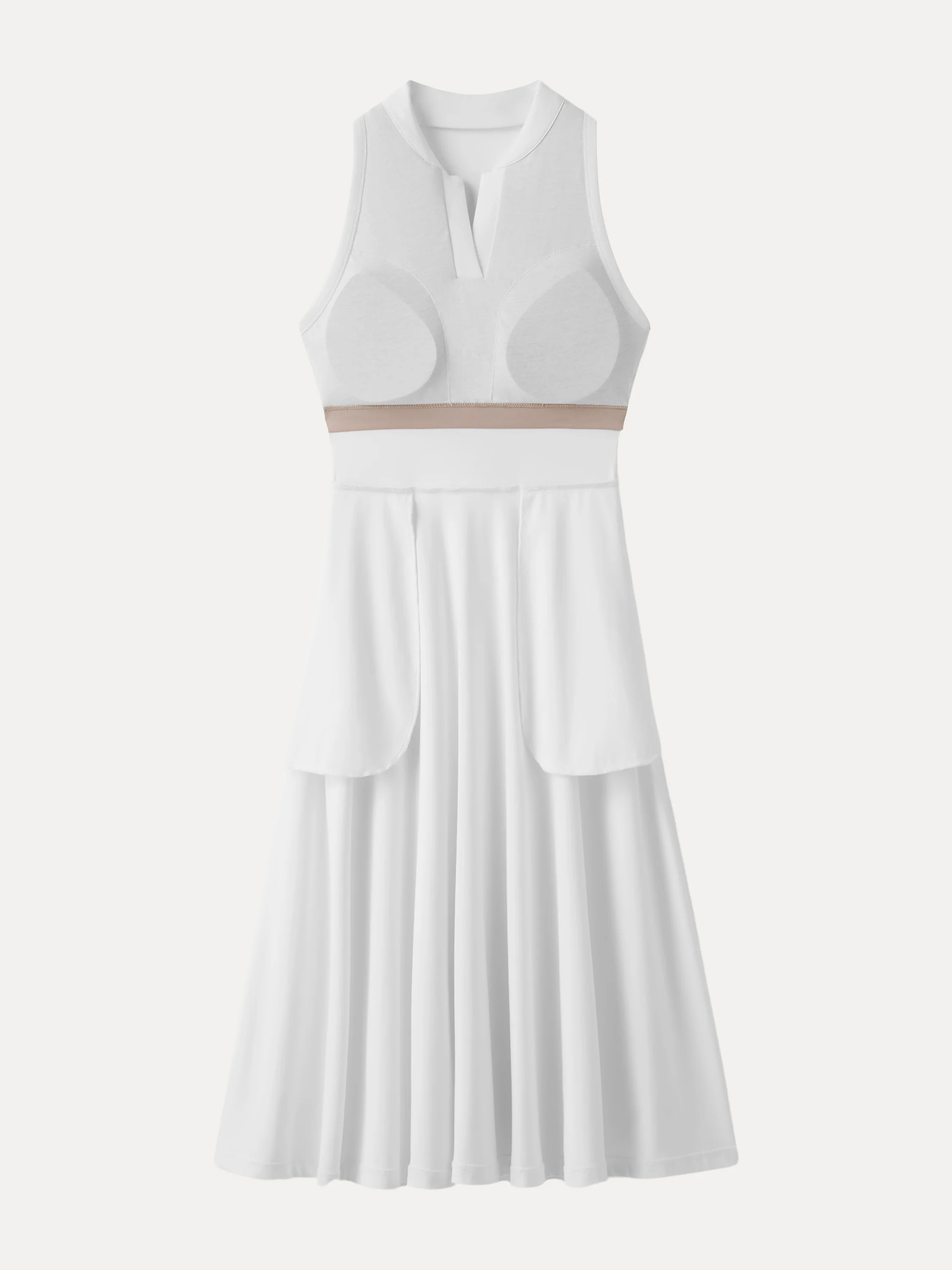 Stretch Cotton Polo Neck Fit-and-flare Midi Brami Dress with Pockets