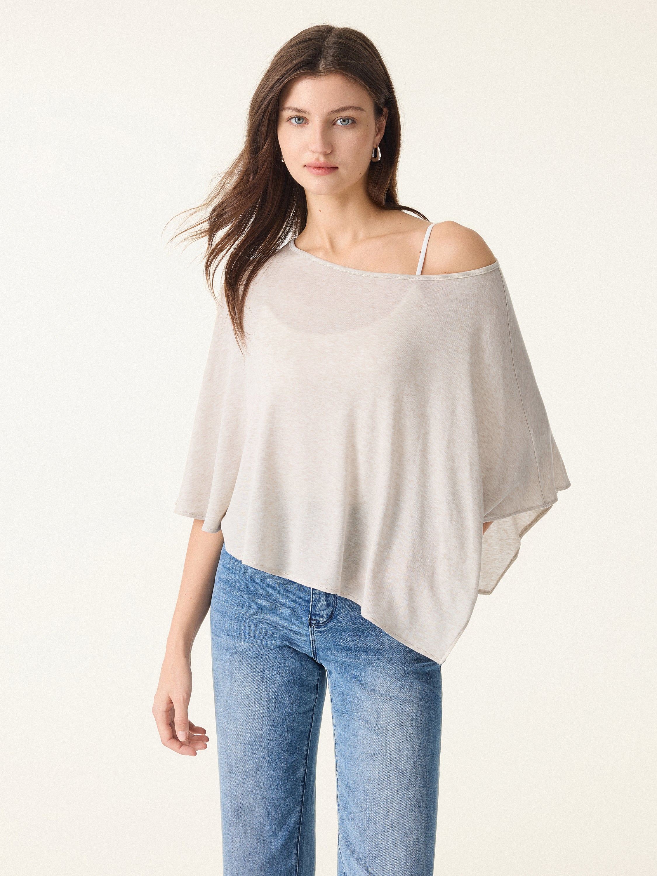 Lyocell Wool Semi-sheer Cape-style Top