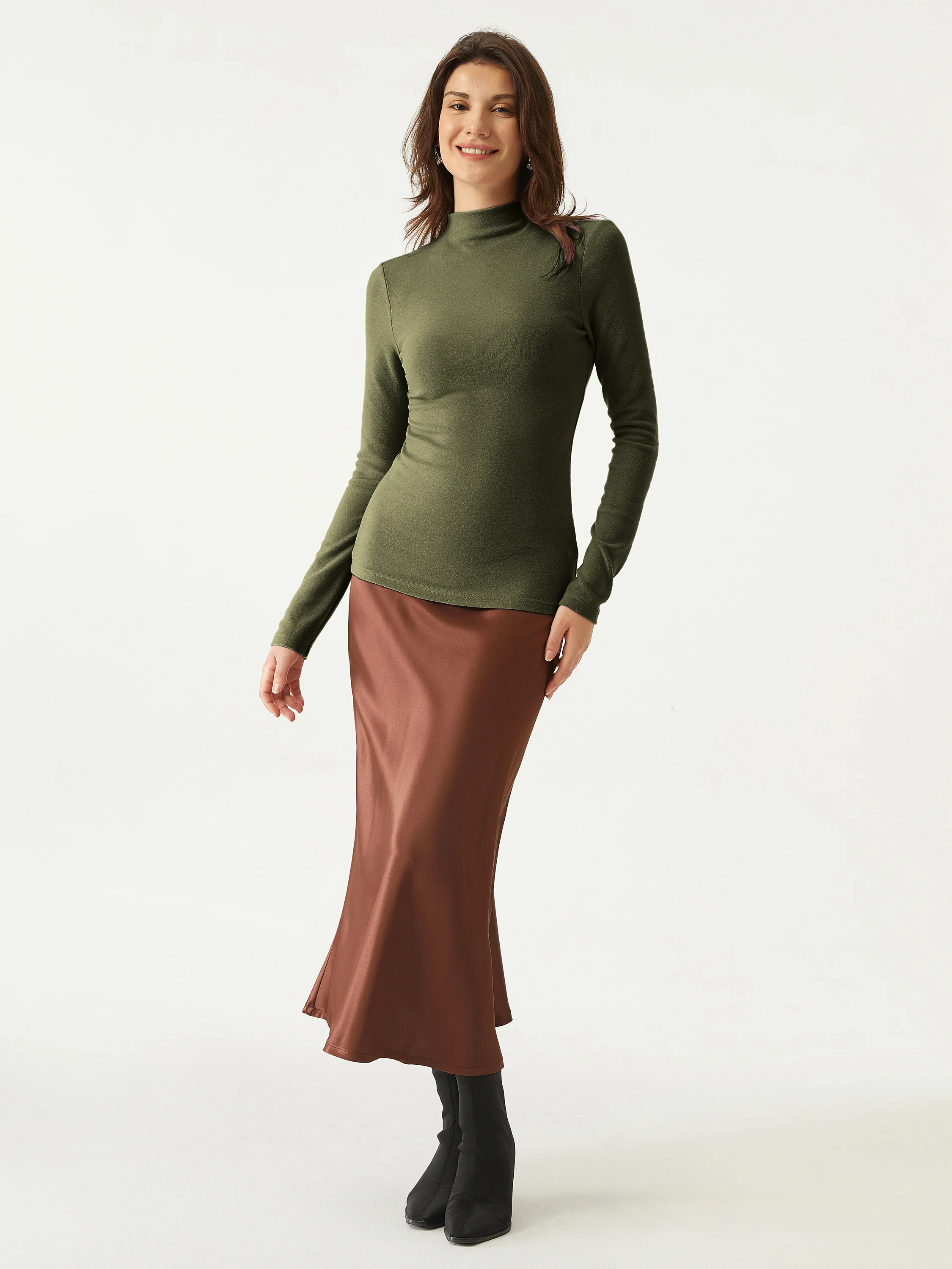 Brushed Mock Neck Hip-Length Top