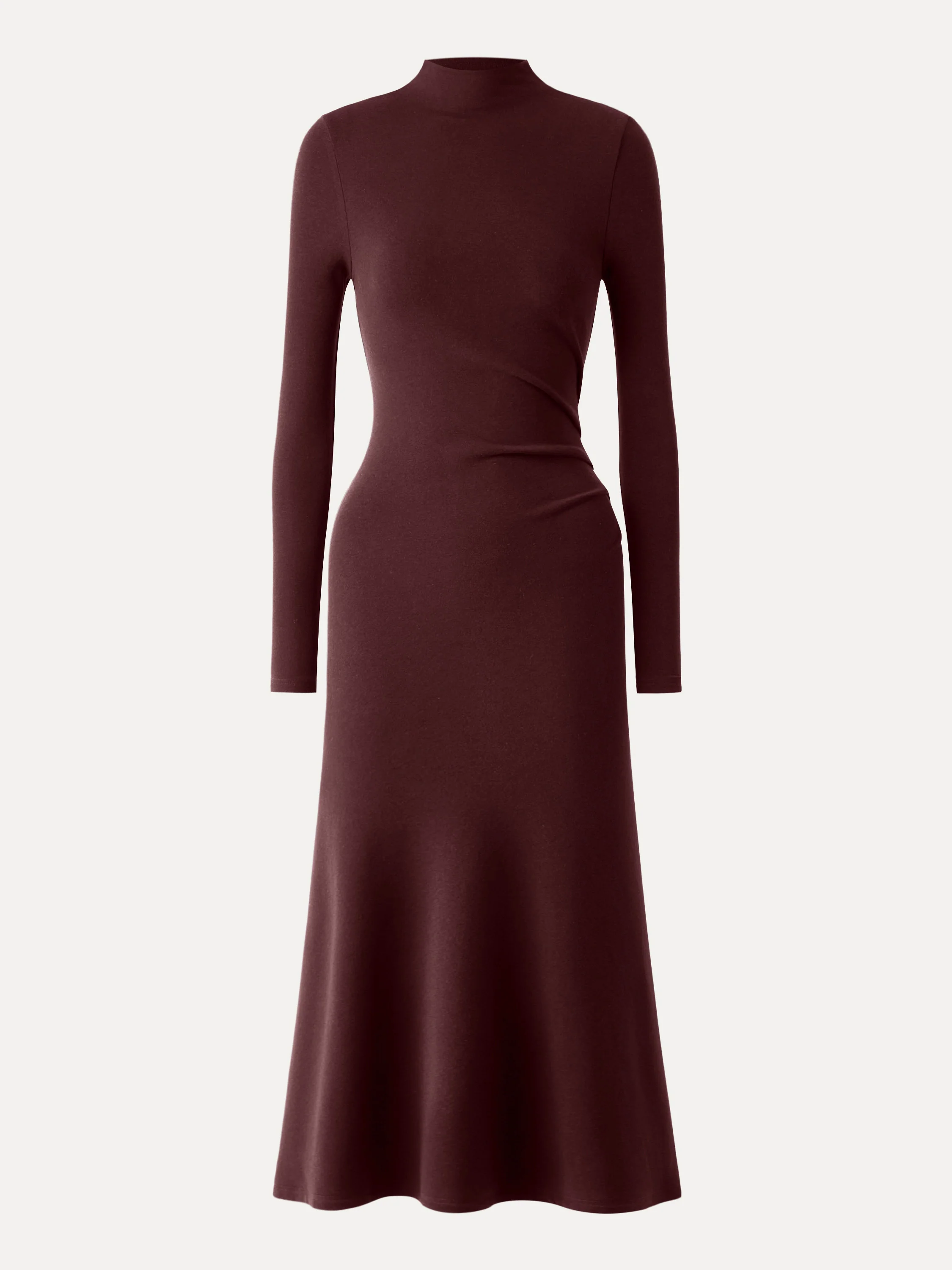 Heat Long Sleeves Mock - neck Tucked Midi Dress